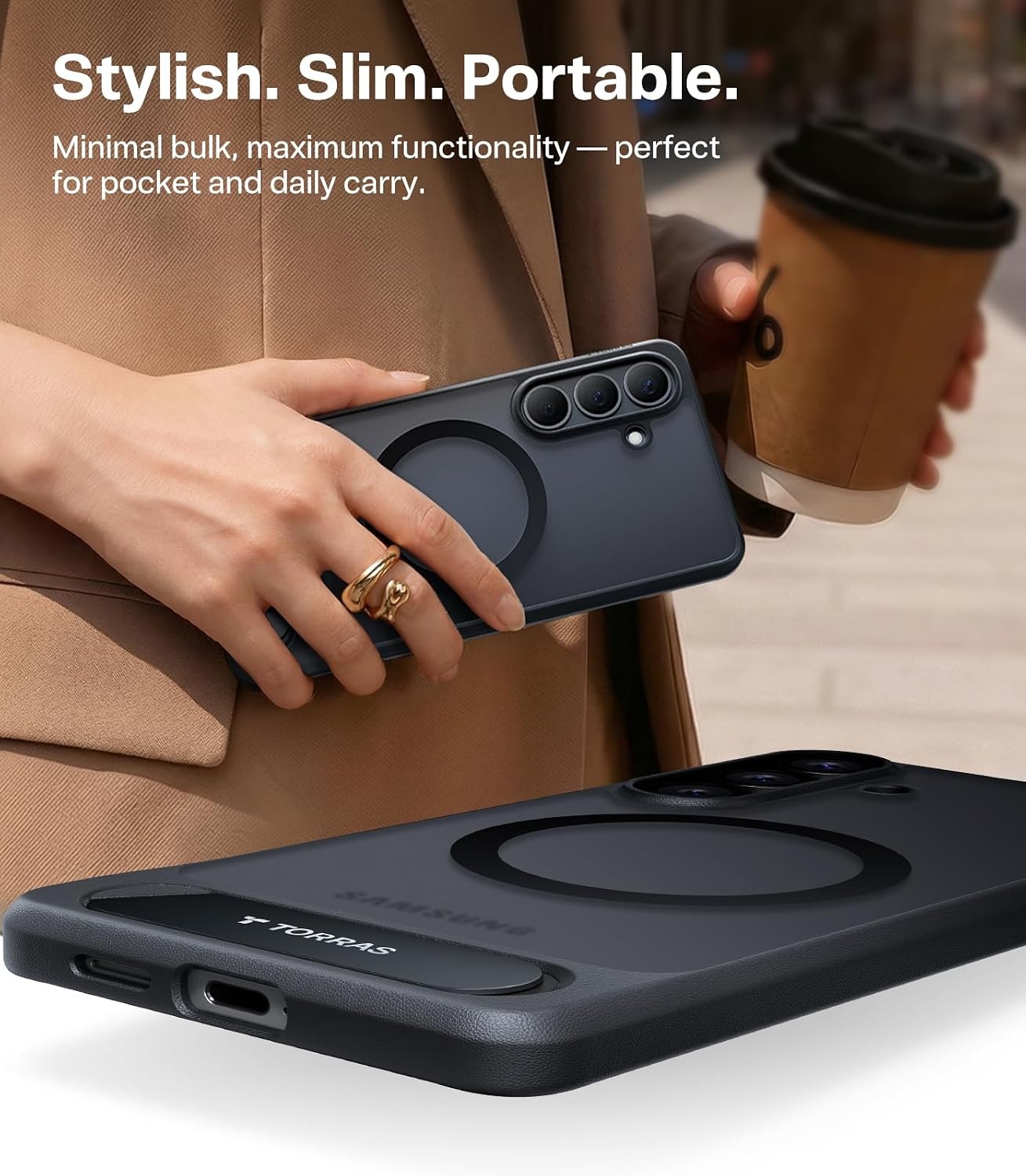 image:imageTORRAS Strong Magnetic amp Seamless Stand for Samsung Galaxy S25 Plus Case Fit for MagSafe MilGrade Drop Protection Kickstand for Samsung Galaxy S25 Plus Case AntiYellowing Diamond ClearBlack