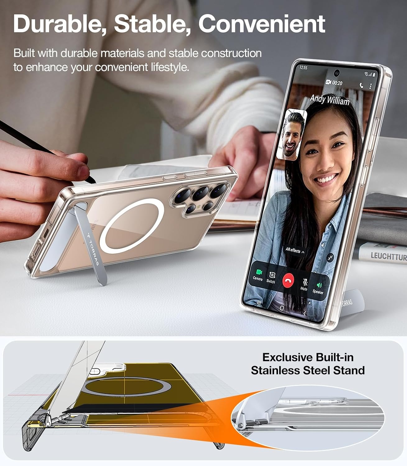 image:imageTORRAS Strong Magnetic amp Seamless Stand for Samsung Galaxy S25 Plus Case Fit for MagSafe MilGrade Drop Protection Kickstand for Samsung Galaxy S25 Plus Case AntiYellowing Diamond ClearClear