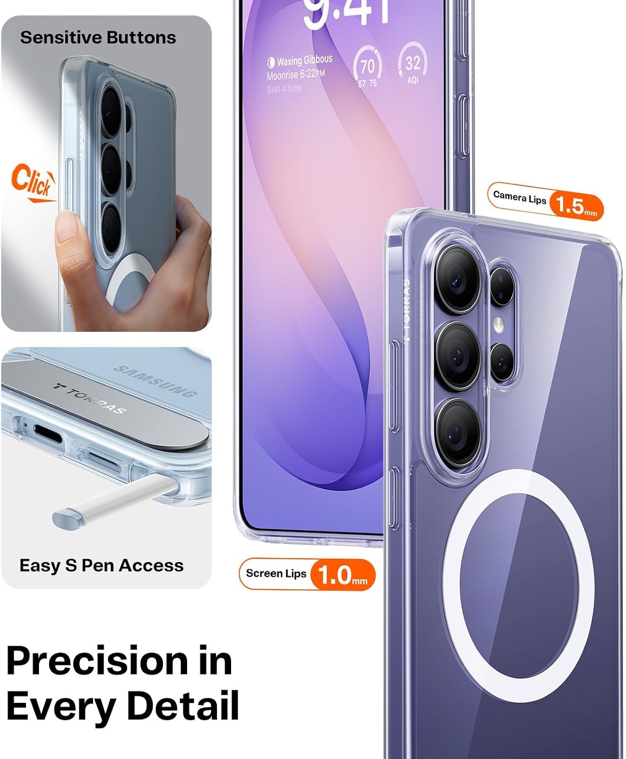 image:imageTORRAS Strong Magnetic amp Seamless Stand for Samsung Galaxy S25 Plus Case Fit for MagSafe MilGrade Drop Protection Kickstand for Samsung Galaxy S25 Plus Case AntiYellowing Diamond ClearClear