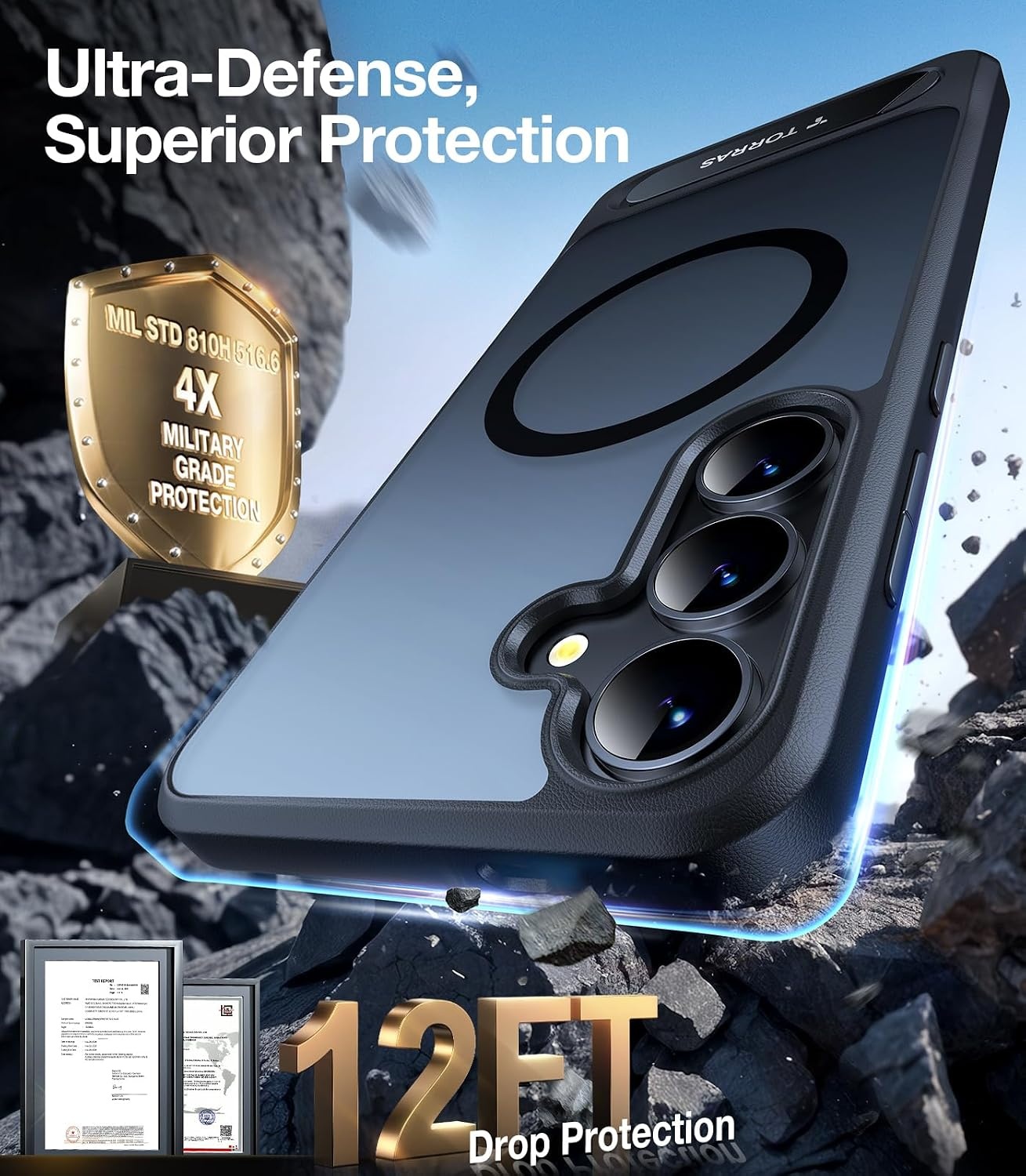 image:imageTORRAS Strong Magnetic amp Seamless Stand for Samsung Galaxy S25 Plus Case Fit for MagSafe MilGrade Drop Protection Kickstand for Samsung Galaxy S25 Plus Case AntiYellowing Diamond ClearBlack