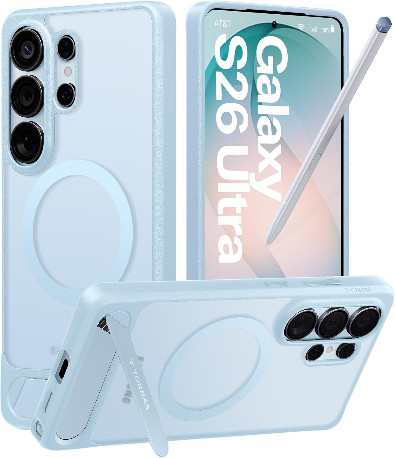 image:imageTORRAS Strong Magnetic amp Seamless Stand for Samsung Galaxy S25 Plus Case Fit for MagSafe MilGrade Drop Protection Kickstand for Samsung Galaxy S25 Plus Case AntiYellowing Diamond ClearLight Blue
