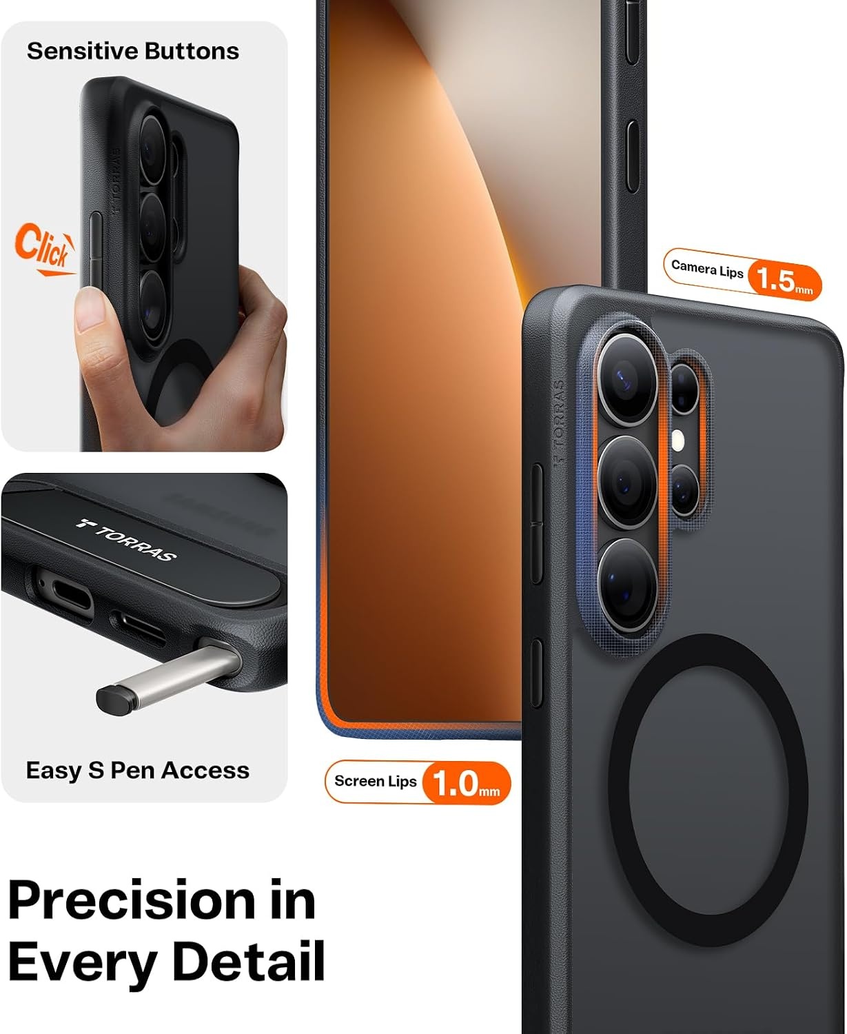 image:imageTORRAS Strong Magnetic amp Seamless Stand for Samsung Galaxy S25 Plus Case Fit for MagSafe MilGrade Drop Protection Kickstand for Samsung Galaxy S25 Plus Case AntiYellowing Diamond ClearBlack