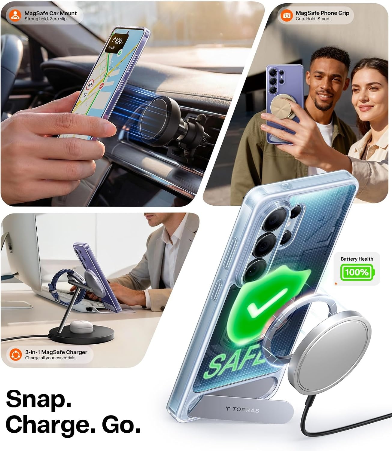 image:imageTORRAS Strong Magnetic amp Seamless Stand for Samsung Galaxy S25 Plus Case Fit for MagSafe MilGrade Drop Protection Kickstand for Samsung Galaxy S25 Plus Case AntiYellowing Diamond ClearClear