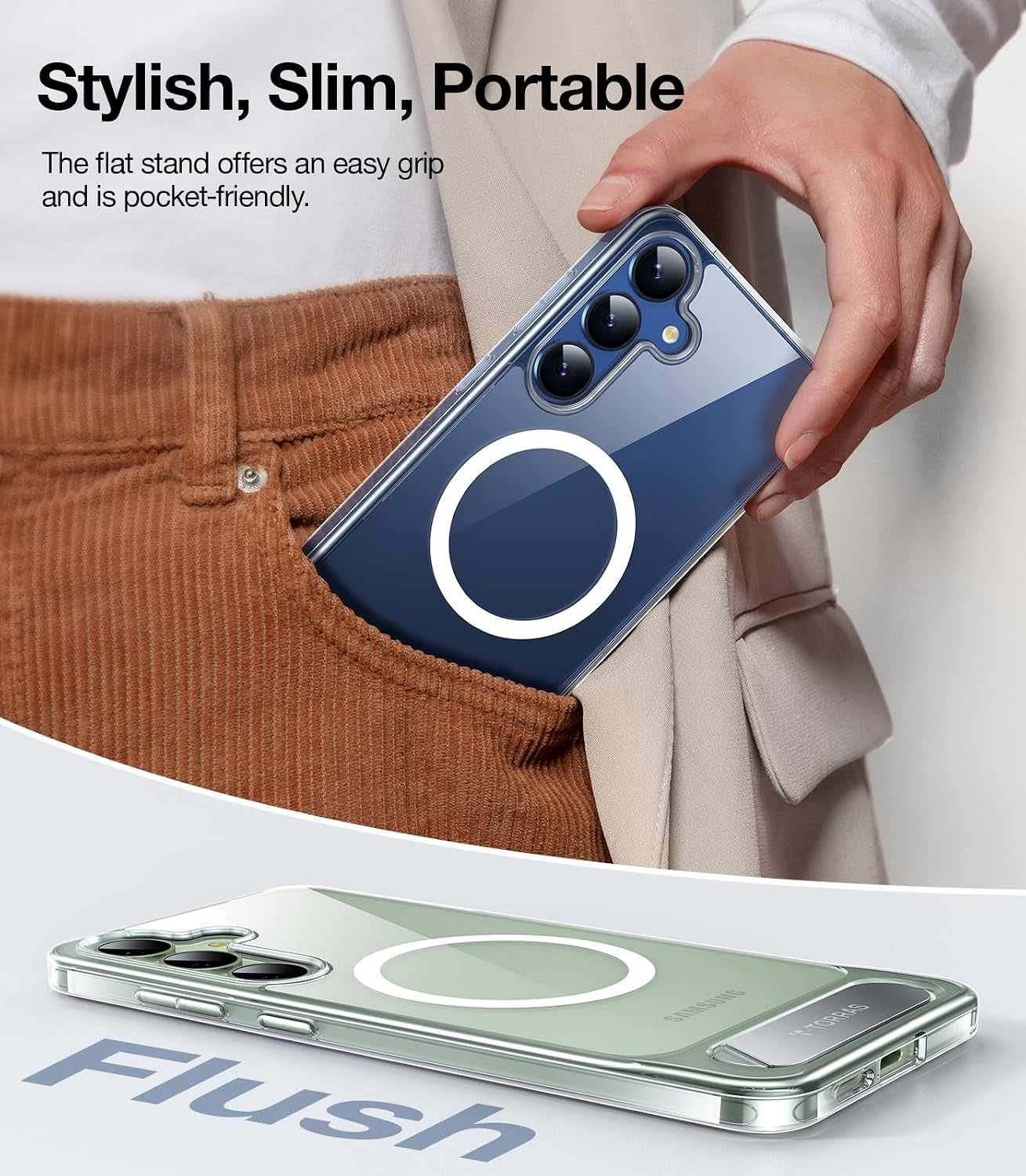 image:imageTORRAS Strong Magnetic amp Seamless Stand for Samsung Galaxy S25 Plus Case Fit for MagSafe MilGrade Drop Protection Kickstand for Samsung Galaxy S25 Plus Case AntiYellowing Diamond ClearClear