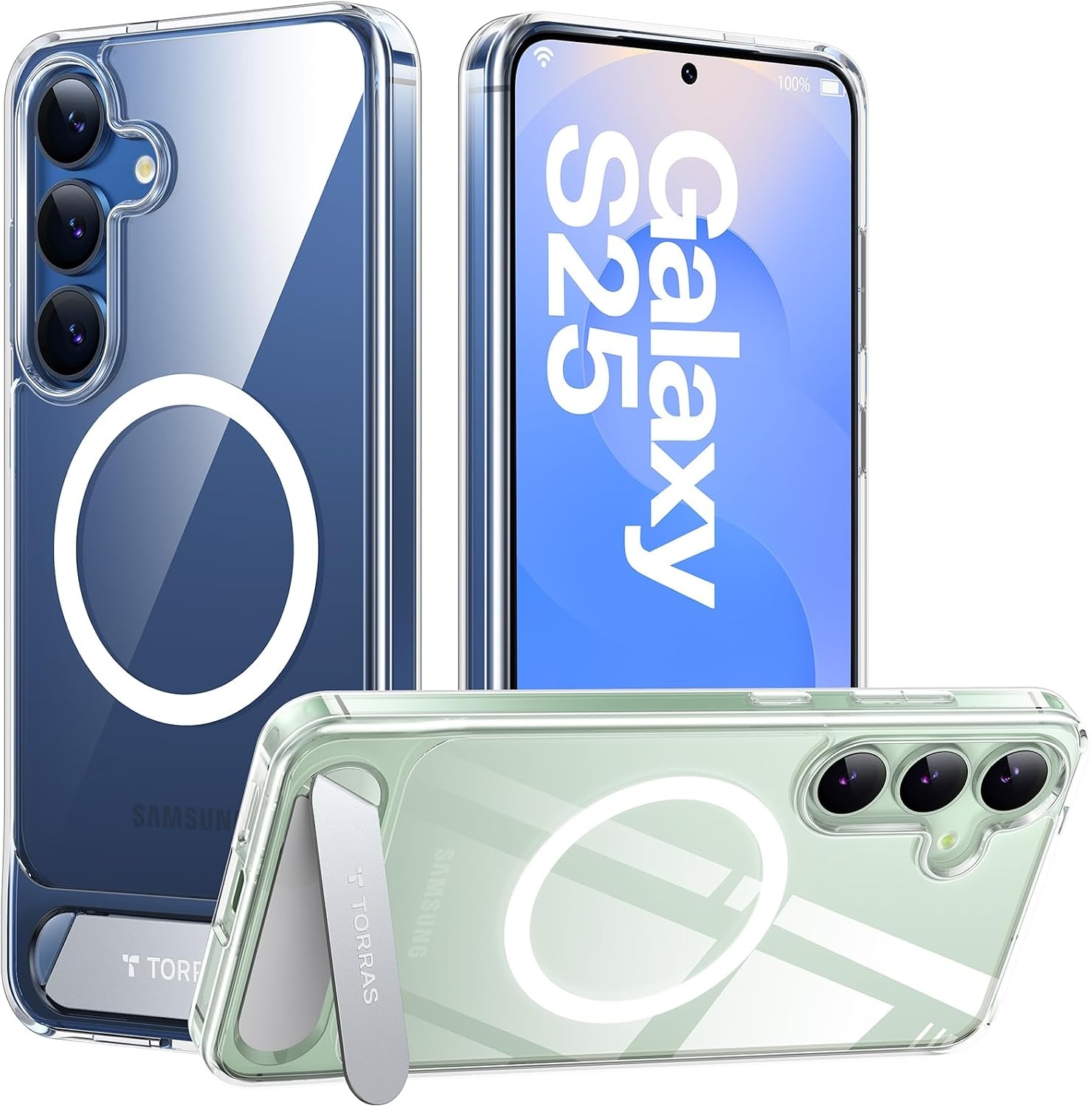 image:imageTORRAS Strong Magnetic amp Seamless Stand for Samsung Galaxy S25 Plus Case Fit for MagSafe MilGrade Drop Protection Kickstand for Samsung Galaxy S25 Plus Case AntiYellowing Diamond ClearClear