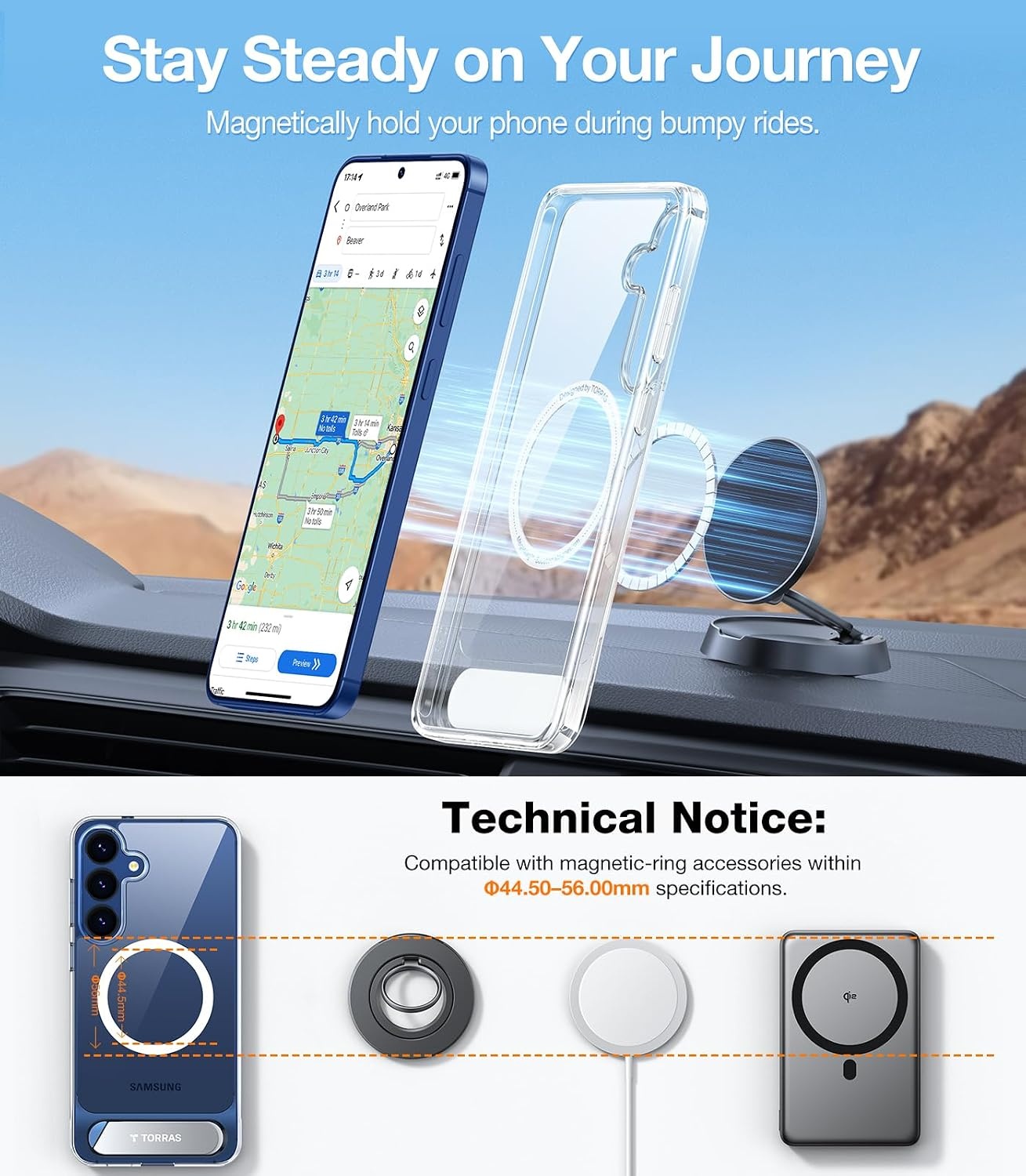 image:imageTORRAS Strong Magnetic amp Seamless Stand for Samsung Galaxy S25 Plus Case Fit for MagSafe MilGrade Drop Protection Kickstand for Samsung Galaxy S25 Plus Case AntiYellowing Diamond ClearClear