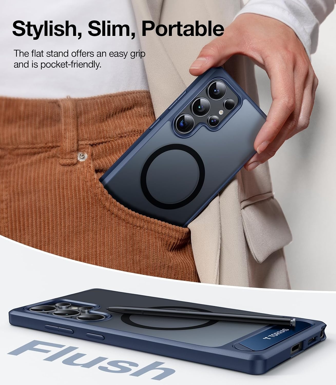 image:imageTORRAS Strong Magnetic amp Seamless Stand for Samsung Galaxy S25 Plus Case Fit for MagSafe MilGrade Drop Protection Kickstand for Samsung Galaxy S25 Plus Case AntiYellowing Diamond ClearNavy Blue