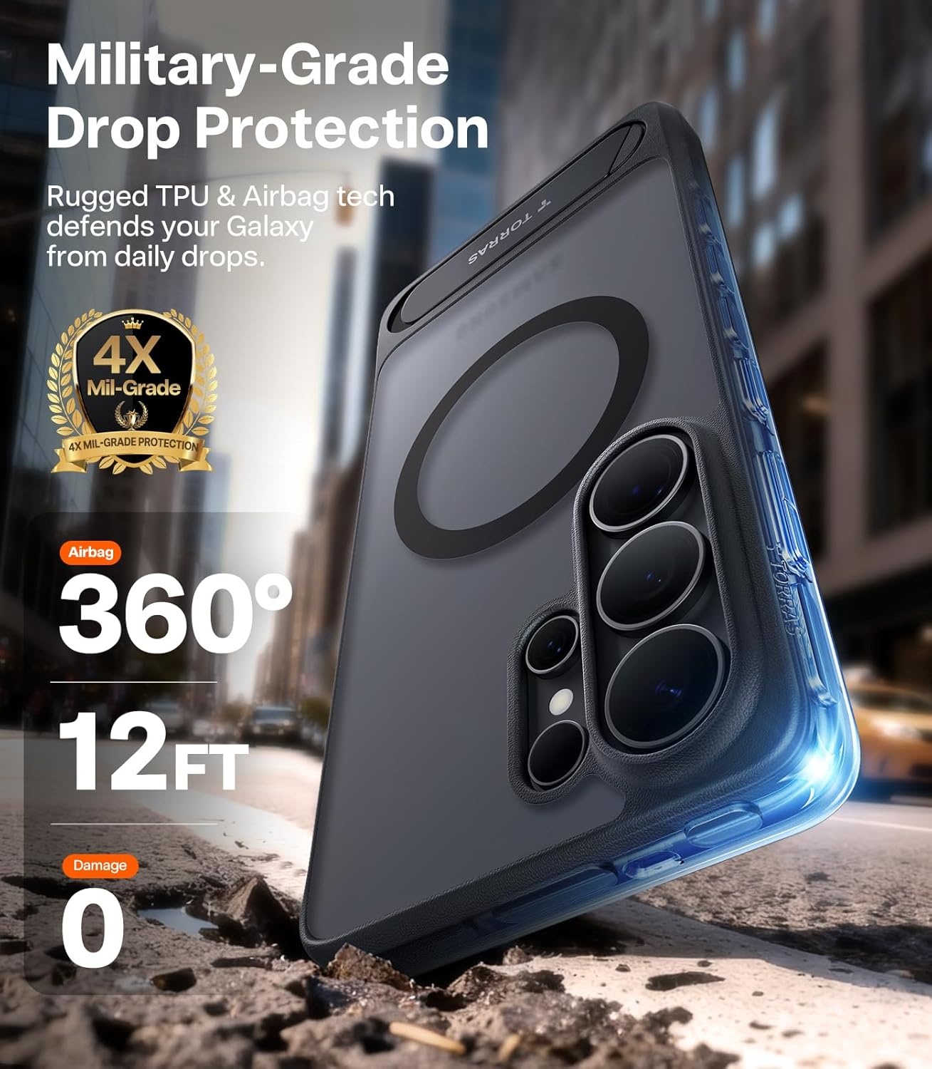 image:imageTORRAS Strong Magnetic amp Seamless Stand for Samsung Galaxy S25 Plus Case Fit for MagSafe MilGrade Drop Protection Kickstand for Samsung Galaxy S25 Plus Case AntiYellowing Diamond ClearBlack