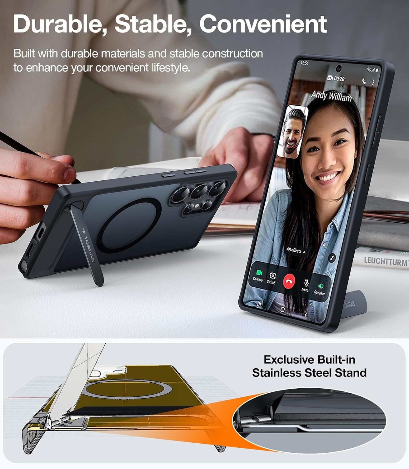 image:imageTORRAS Strong Magnetic amp Seamless Stand for Samsung Galaxy S25 Plus Case Fit for MagSafe MilGrade Drop Protection Kickstand for Samsung Galaxy S25 Plus Case AntiYellowing Diamond ClearBlack