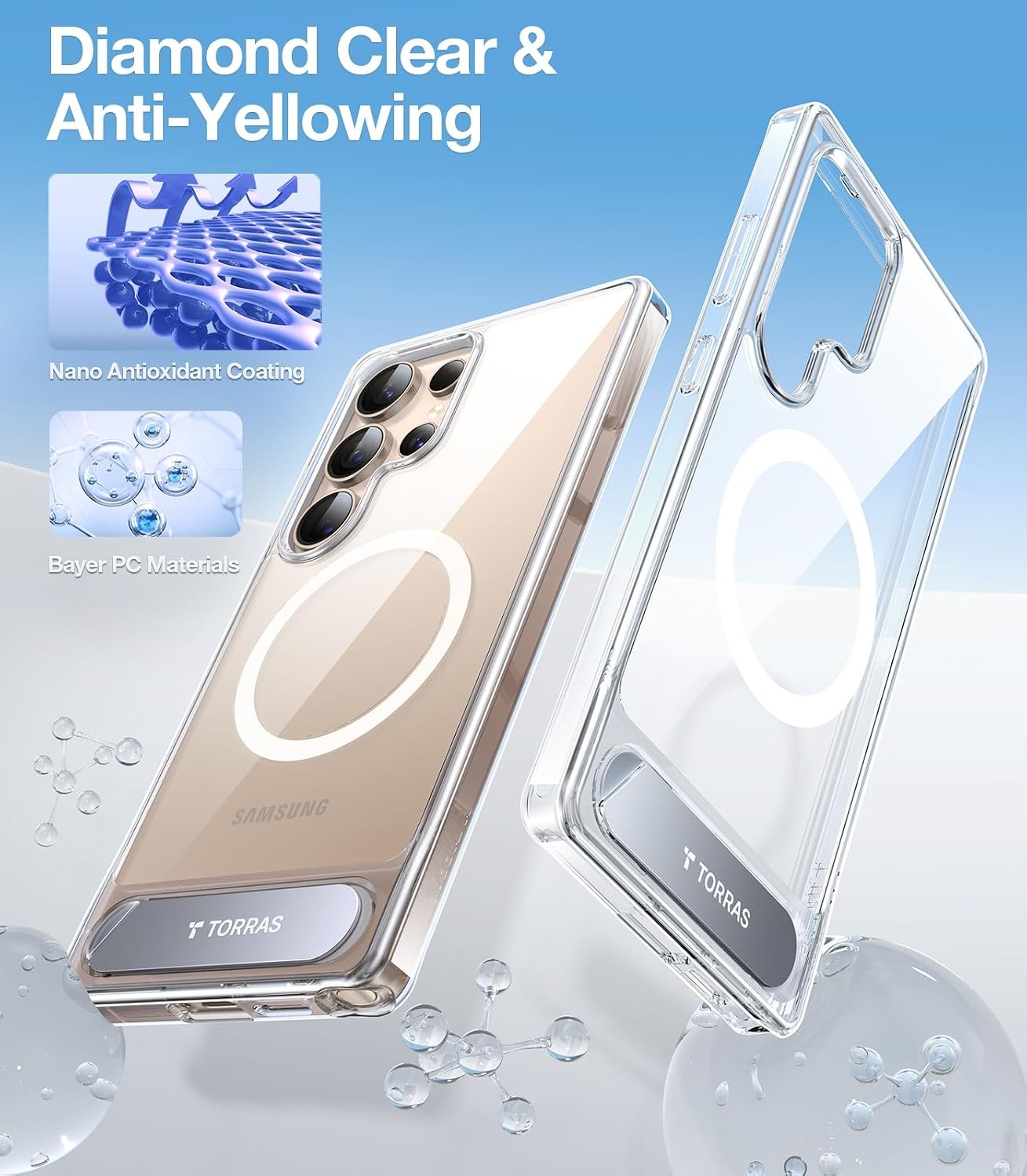 image:imageTORRAS Strong Magnetic amp Seamless Stand for Samsung Galaxy S25 Plus Case Fit for MagSafe MilGrade Drop Protection Kickstand for Samsung Galaxy S25 Plus Case AntiYellowing Diamond ClearClear
