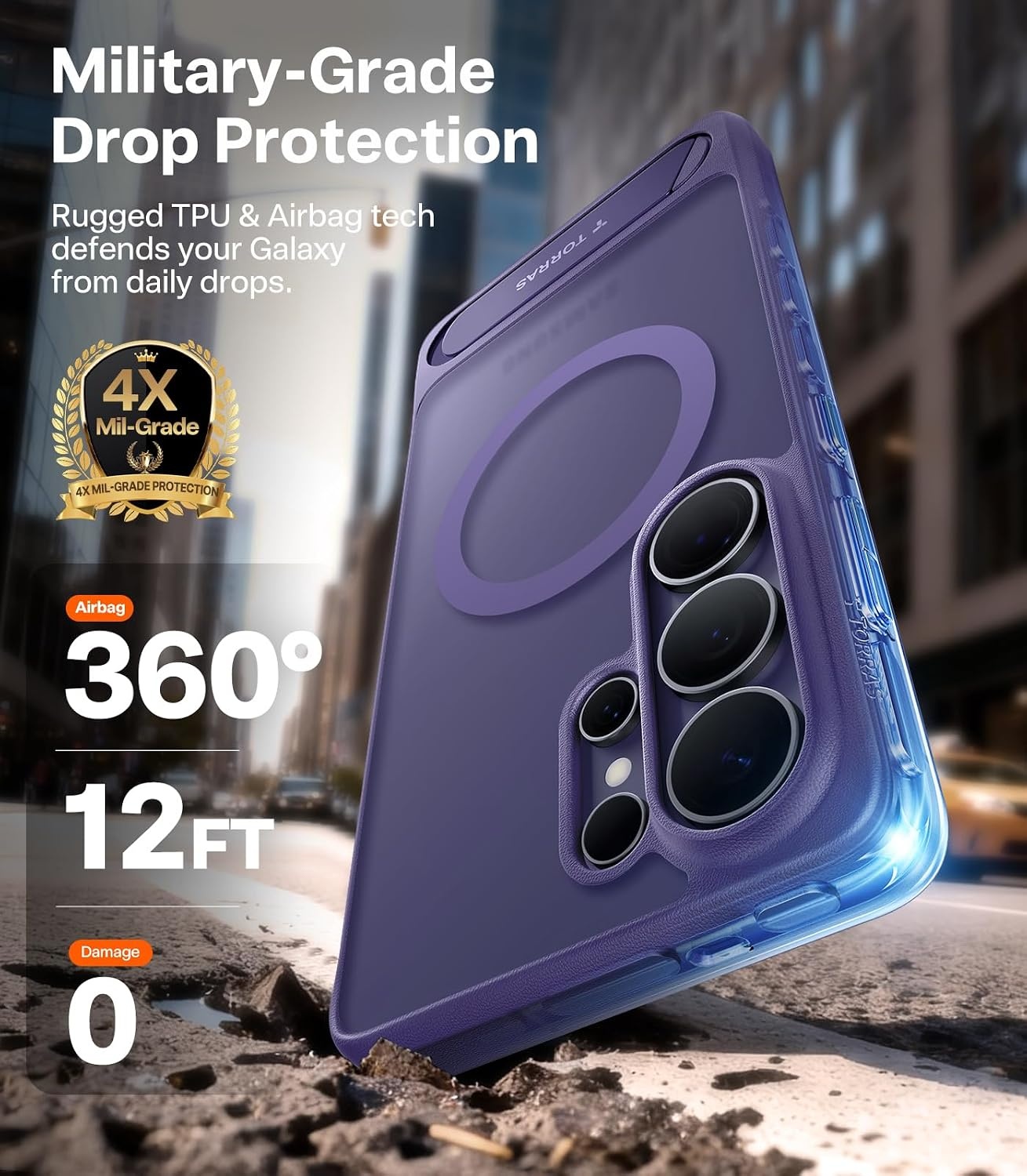 image:imageTORRAS Strong Magnetic amp Seamless Stand for Samsung Galaxy S25 Plus Case Fit for MagSafe MilGrade Drop Protection Kickstand for Samsung Galaxy S25 Plus Case AntiYellowing Diamond ClearDeep Purple