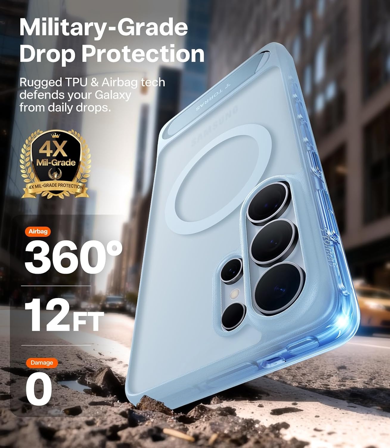 image:imageTORRAS Strong Magnetic amp Seamless Stand for Samsung Galaxy S25 Plus Case Fit for MagSafe MilGrade Drop Protection Kickstand for Samsung Galaxy S25 Plus Case AntiYellowing Diamond ClearLight Blue