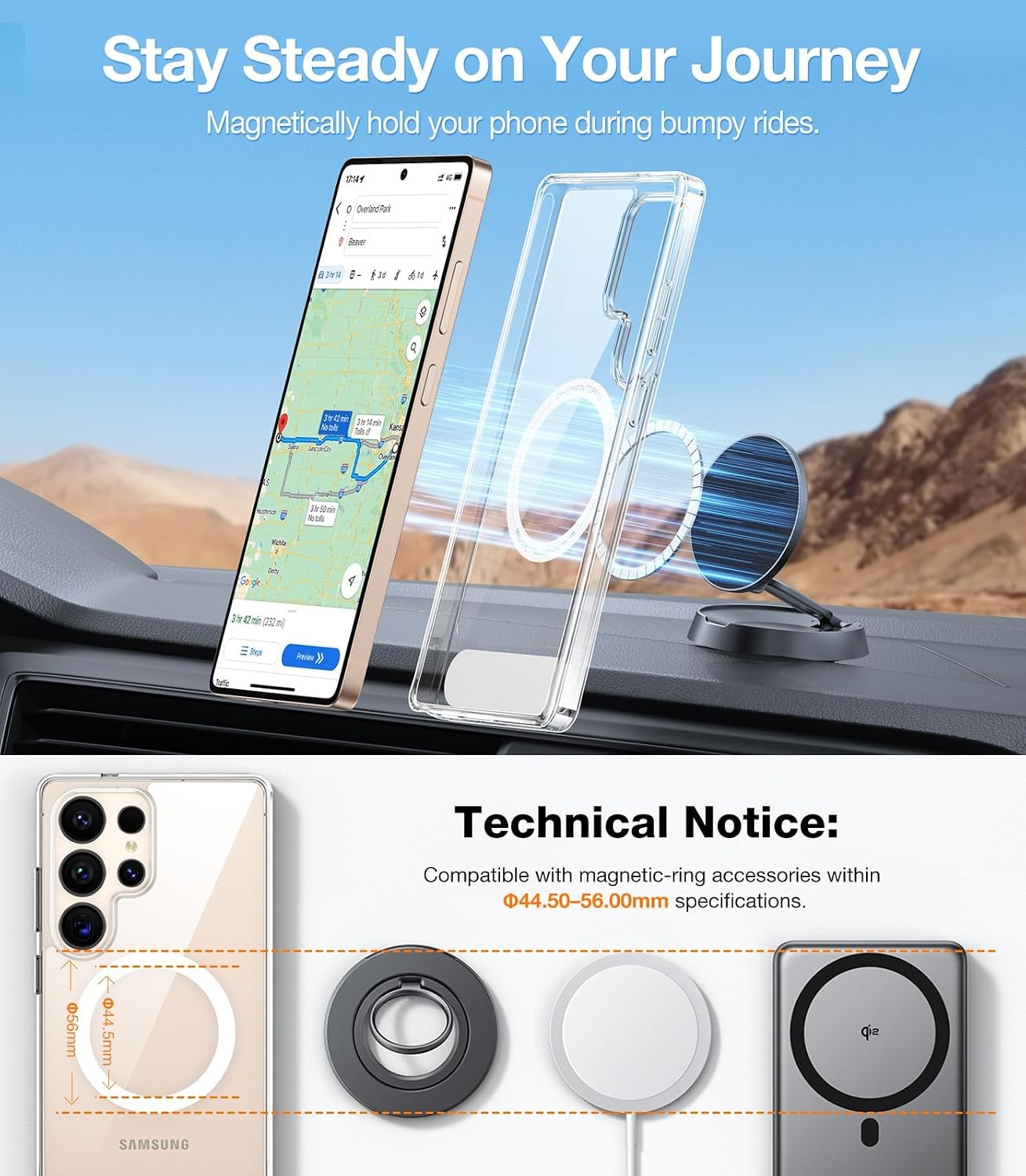 image:imageTORRAS Strong Magnetic amp Seamless Stand for Samsung Galaxy S25 Plus Case Fit for MagSafe MilGrade Drop Protection Kickstand for Samsung Galaxy S25 Plus Case AntiYellowing Diamond ClearClear