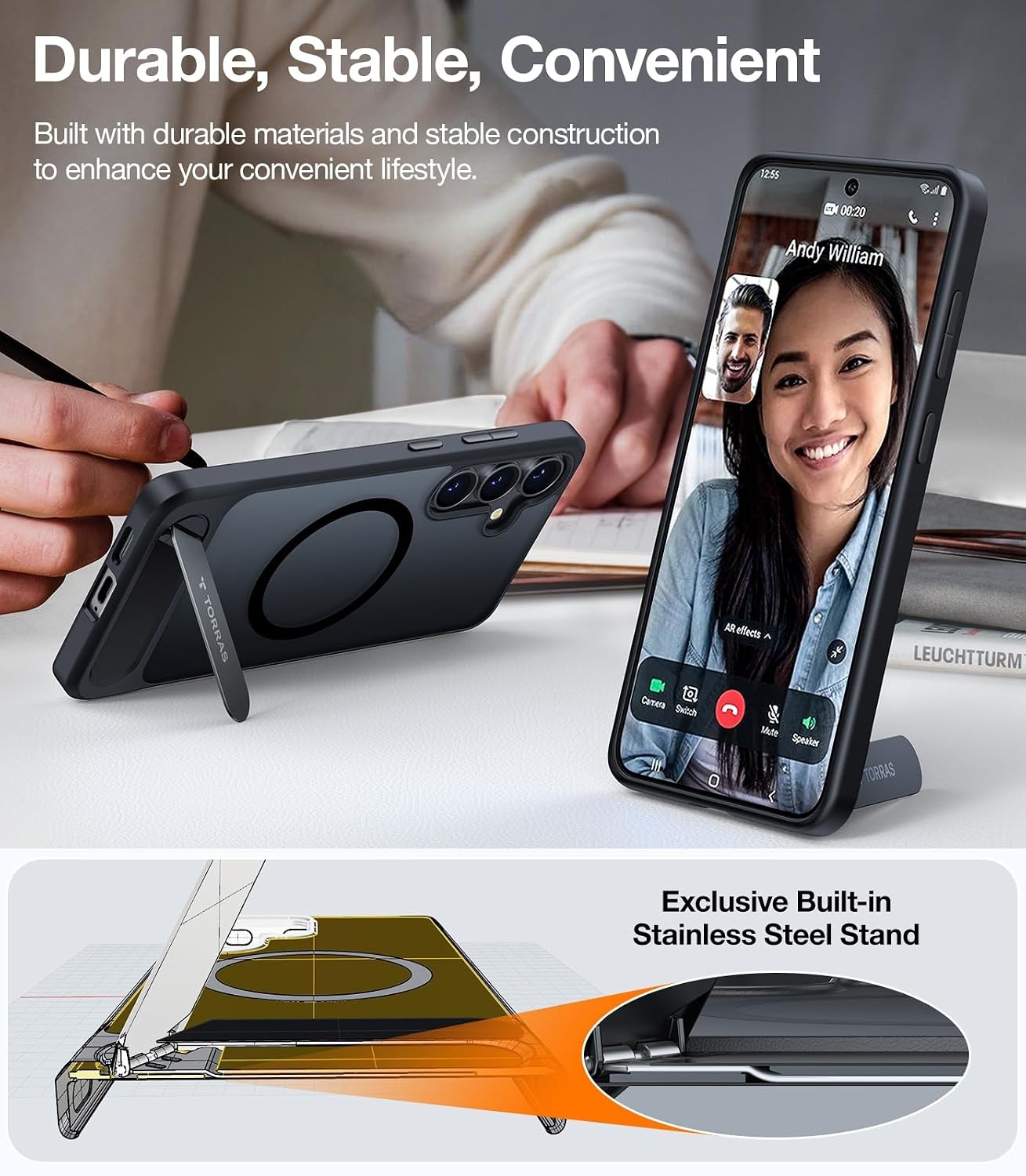image:imageTORRAS Strong Magnetic amp Seamless Stand for Samsung Galaxy S25 Plus Case Fit for MagSafe MilGrade Drop Protection Kickstand for Samsung Galaxy S25 Plus Case AntiYellowing Diamond ClearBlack