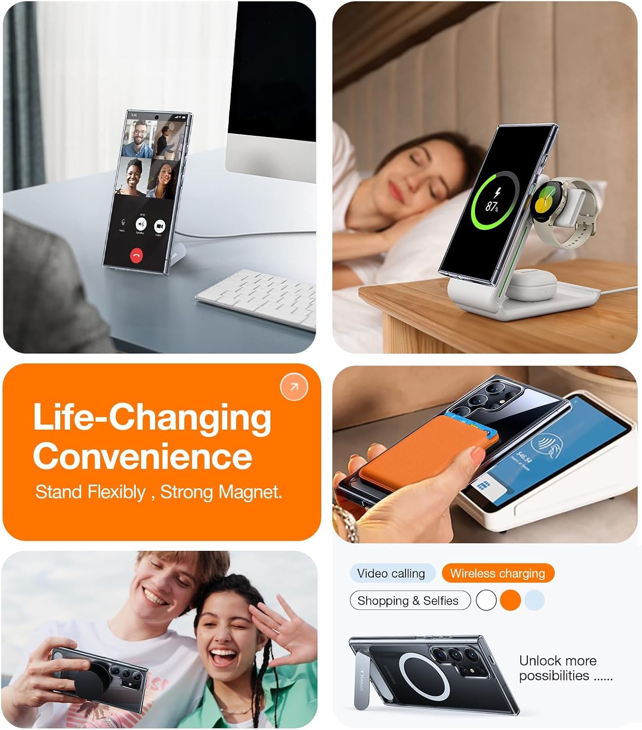 image:imageTORRAS Strong Magnetic amp Seamless Stand for Samsung Galaxy S25 Plus Case Fit for MagSafe MilGrade Drop Protection Kickstand for Samsung Galaxy S25 Plus Case AntiYellowing Diamond ClearClear