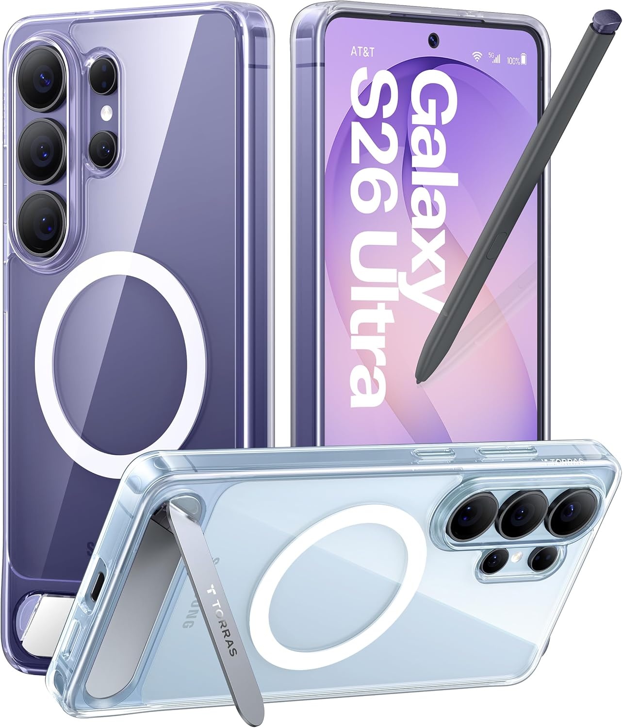 image:imageTORRAS Strong Magnetic amp Seamless Stand for Samsung Galaxy S25 Plus Case Fit for MagSafe MilGrade Drop Protection Kickstand for Samsung Galaxy S25 Plus Case AntiYellowing Diamond ClearClear