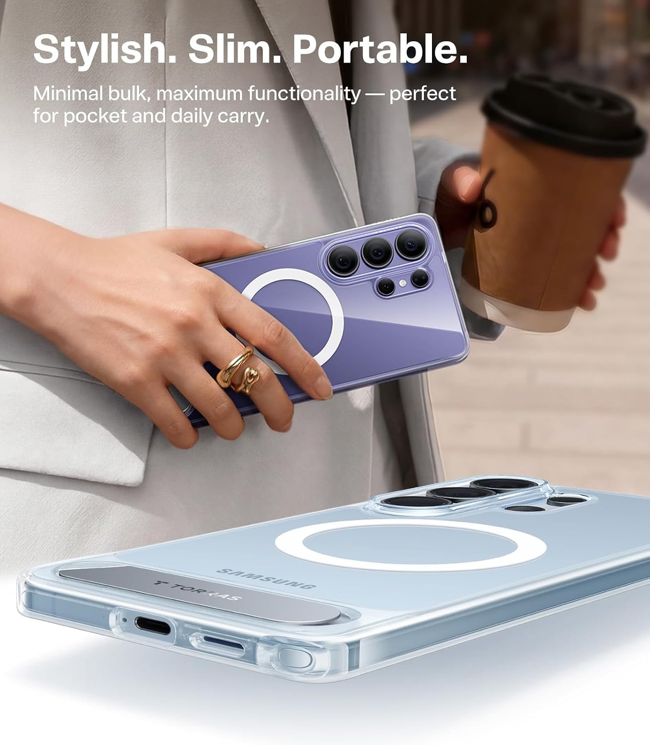 image:imageTORRAS Strong Magnetic amp Seamless Stand for Samsung Galaxy S25 Plus Case Fit for MagSafe MilGrade Drop Protection Kickstand for Samsung Galaxy S25 Plus Case AntiYellowing Diamond ClearClear