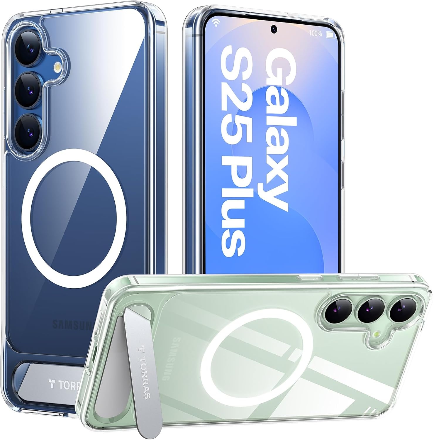 image:imageTORRAS Strong Magnetic amp Seamless Stand for Samsung Galaxy S25 Plus Case Fit for MagSafe MilGrade Drop Protection Kickstand for Samsung Galaxy S25 Plus Case AntiYellowing Diamond ClearClear
