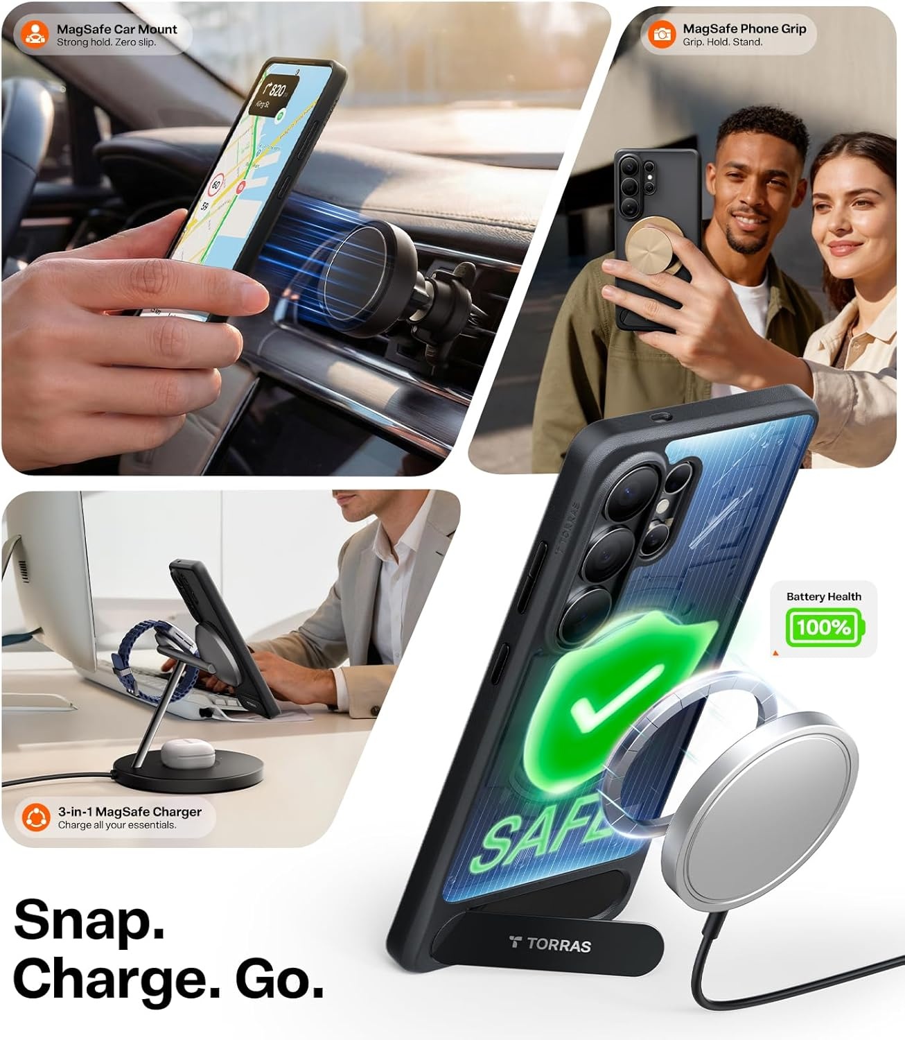 image:imageTORRAS Strong Magnetic amp Seamless Stand for Samsung Galaxy S25 Plus Case Fit for MagSafe MilGrade Drop Protection Kickstand for Samsung Galaxy S25 Plus Case AntiYellowing Diamond ClearBlack