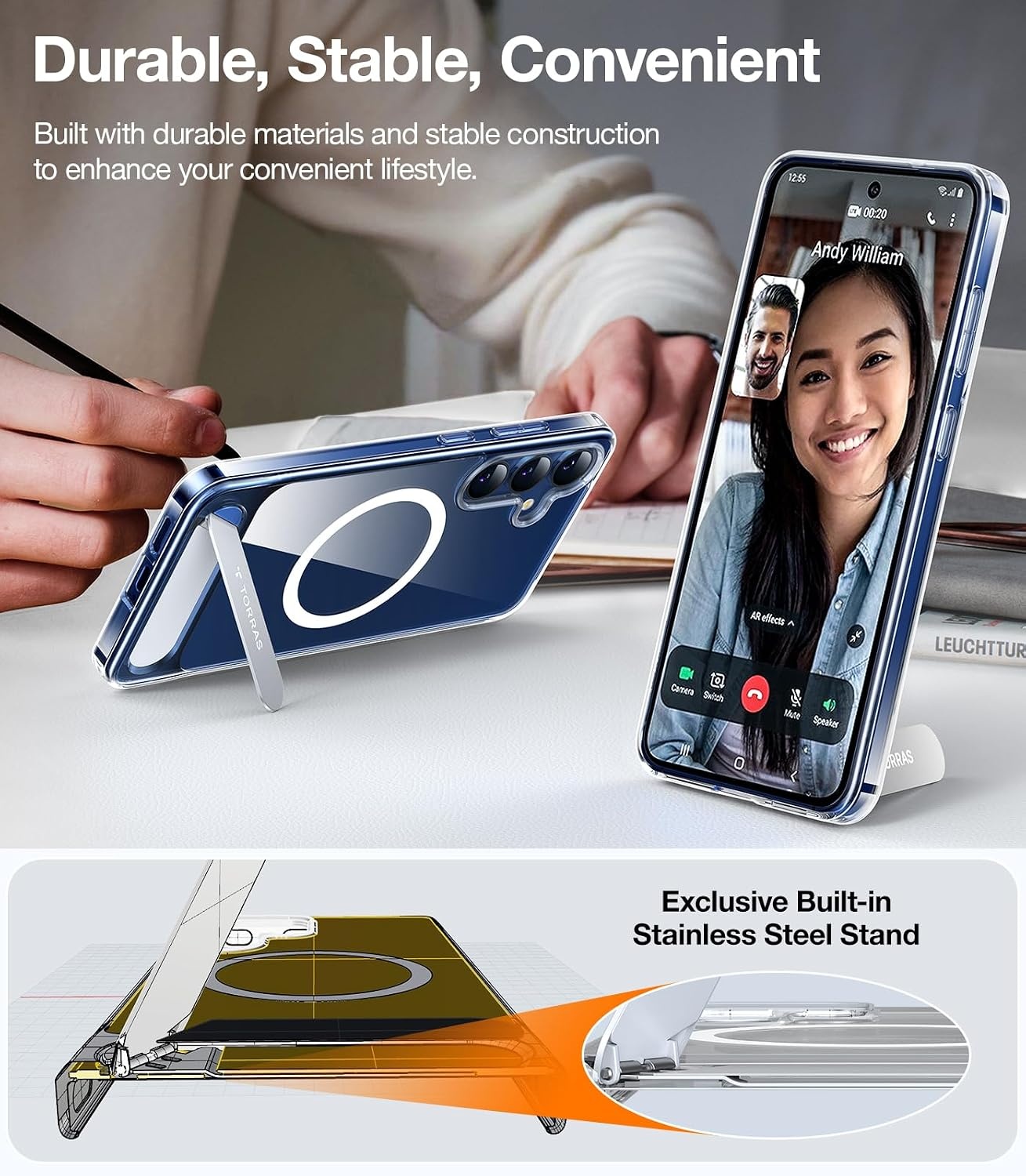 image:imageTORRAS Strong Magnetic amp Seamless Stand for Samsung Galaxy S25 Plus Case Fit for MagSafe MilGrade Drop Protection Kickstand for Samsung Galaxy S25 Plus Case AntiYellowing Diamond ClearClear