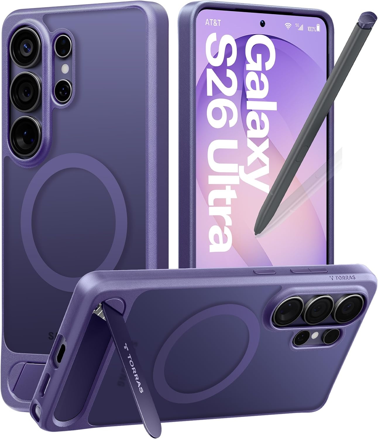 image:imageTORRAS Strong Magnetic amp Seamless Stand for Samsung Galaxy S25 Plus Case Fit for MagSafe MilGrade Drop Protection Kickstand for Samsung Galaxy S25 Plus Case AntiYellowing Diamond ClearDeep Purple