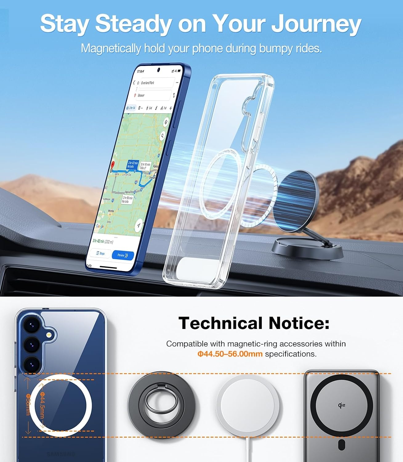 image:imageTORRAS Strong Magnetic amp Seamless Stand for Samsung Galaxy S25 Plus Case Fit for MagSafe MilGrade Drop Protection Kickstand for Samsung Galaxy S25 Plus Case AntiYellowing Diamond ClearClear