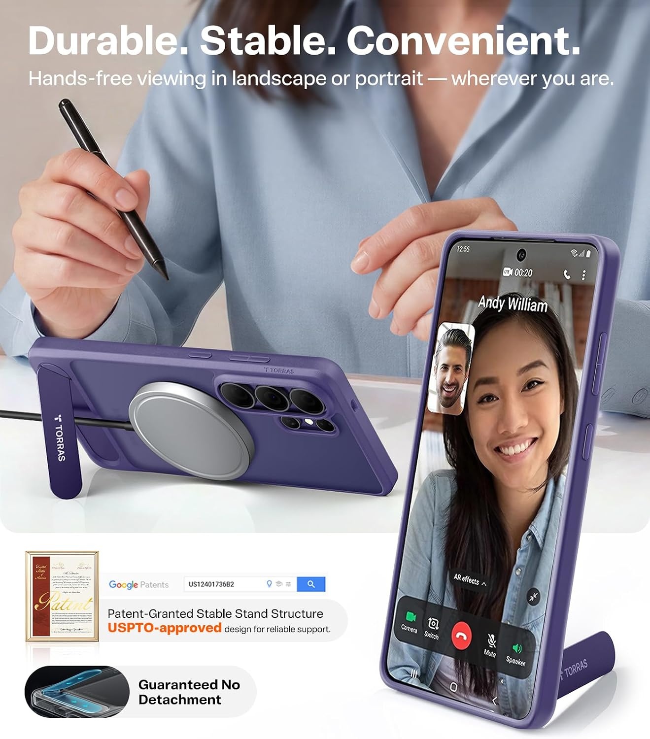 image:imageTORRAS Strong Magnetic amp Seamless Stand for Samsung Galaxy S25 Plus Case Fit for MagSafe MilGrade Drop Protection Kickstand for Samsung Galaxy S25 Plus Case AntiYellowing Diamond ClearDeep Purple