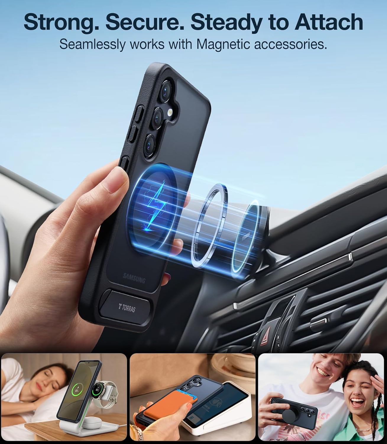 image:imageTORRAS Strong Magnetic amp Seamless Stand for Samsung Galaxy S25 Plus Case Fit for MagSafe MilGrade Drop Protection Kickstand for Samsung Galaxy S25 Plus Case AntiYellowing Diamond ClearBlack