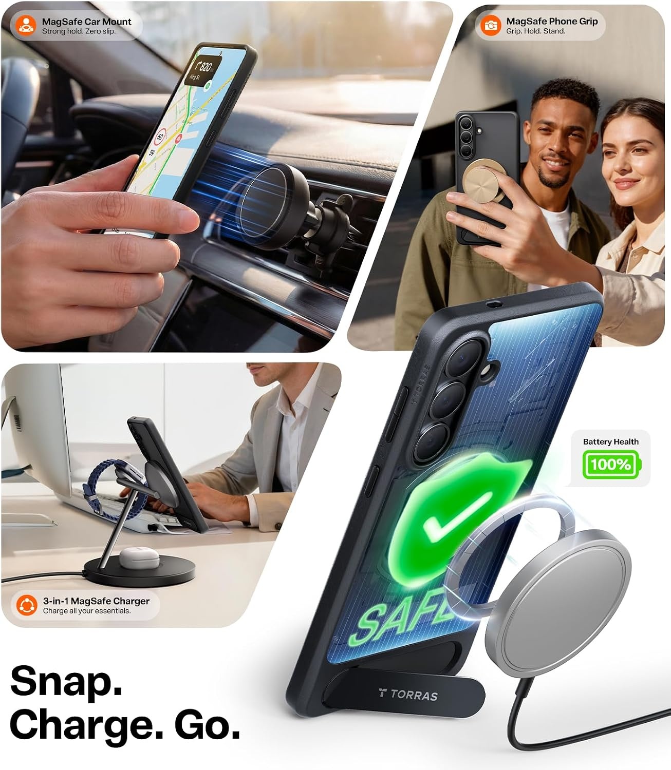 image:imageTORRAS Strong Magnetic amp Seamless Stand for Samsung Galaxy S25 Plus Case Fit for MagSafe MilGrade Drop Protection Kickstand for Samsung Galaxy S25 Plus Case AntiYellowing Diamond ClearBlack