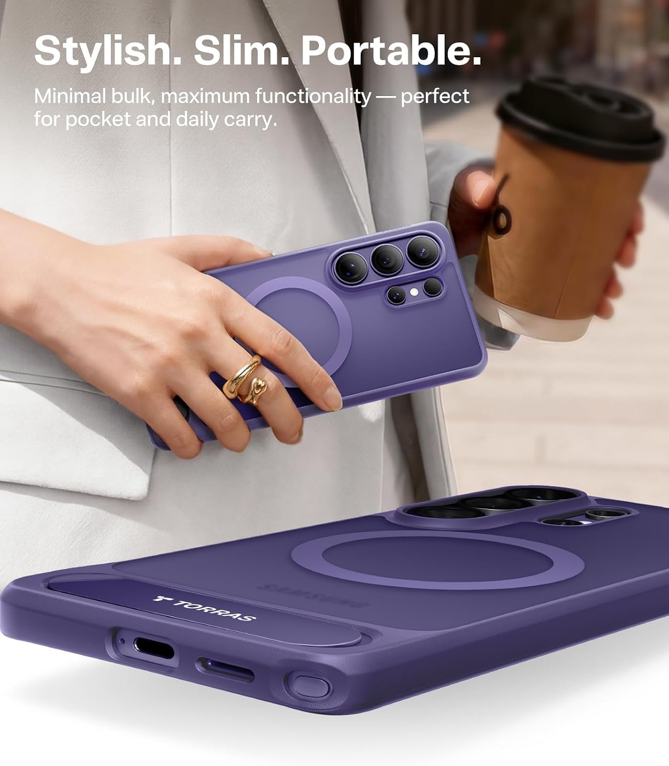 image:imageTORRAS Strong Magnetic amp Seamless Stand for Samsung Galaxy S25 Plus Case Fit for MagSafe MilGrade Drop Protection Kickstand for Samsung Galaxy S25 Plus Case AntiYellowing Diamond ClearDeep Purple