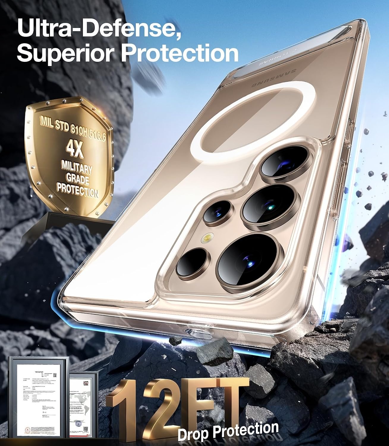 image:imageTORRAS Strong Magnetic amp Seamless Stand for Samsung Galaxy S25 Plus Case Fit for MagSafe MilGrade Drop Protection Kickstand for Samsung Galaxy S25 Plus Case AntiYellowing Diamond ClearClear