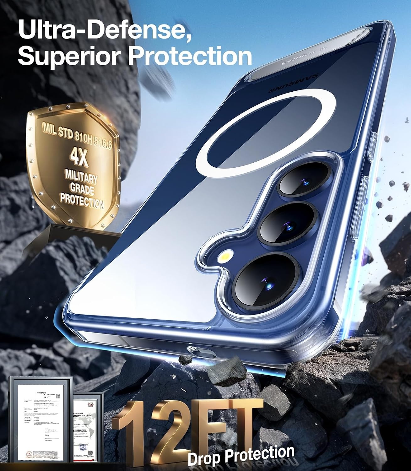 image:imageTORRAS Strong Magnetic amp Seamless Stand for Samsung Galaxy S25 Plus Case Fit for MagSafe MilGrade Drop Protection Kickstand for Samsung Galaxy S25 Plus Case AntiYellowing Diamond ClearClear