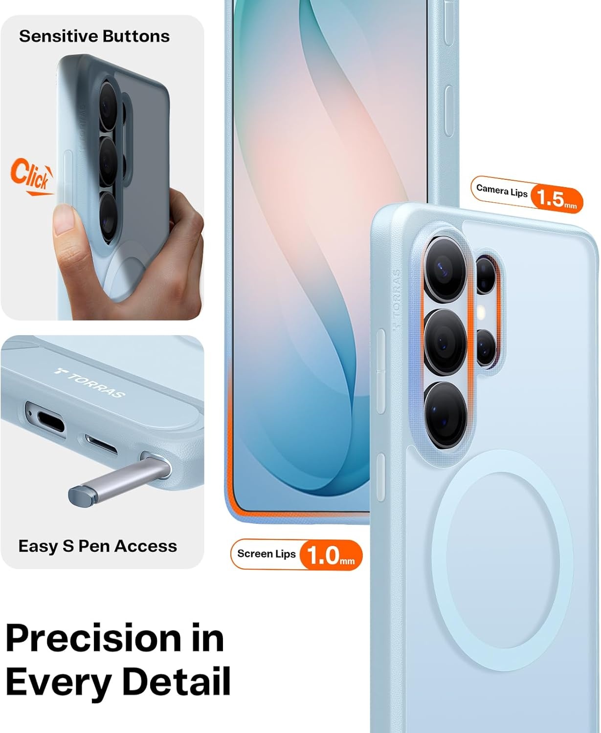 image:imageTORRAS Strong Magnetic amp Seamless Stand for Samsung Galaxy S25 Plus Case Fit for MagSafe MilGrade Drop Protection Kickstand for Samsung Galaxy S25 Plus Case AntiYellowing Diamond ClearLight Blue
