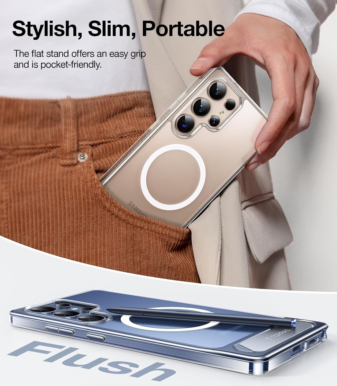image:imageTORRAS Strong Magnetic amp Seamless Stand for Samsung Galaxy S25 Plus Case Fit for MagSafe MilGrade Drop Protection Kickstand for Samsung Galaxy S25 Plus Case AntiYellowing Diamond ClearClear