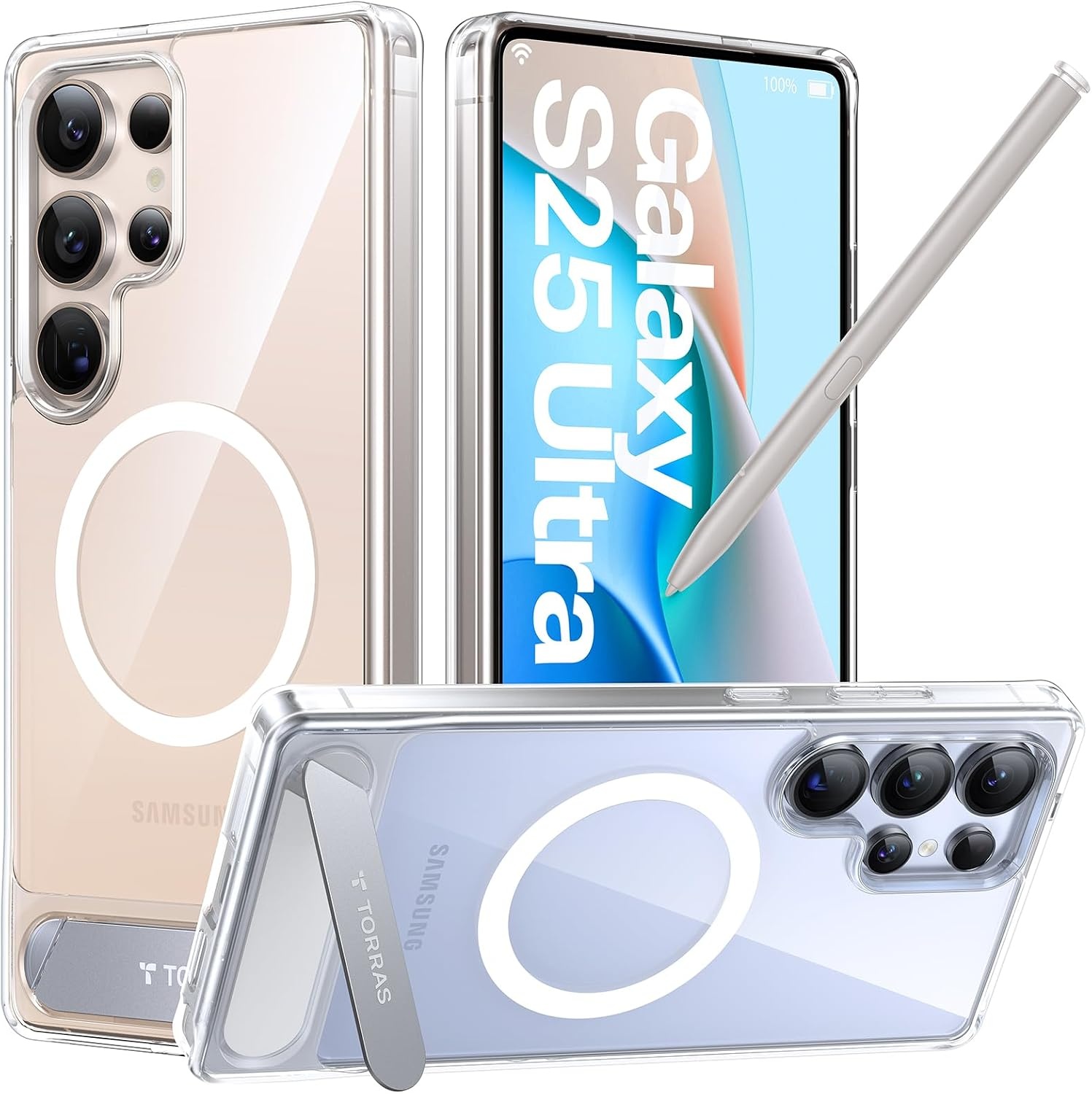 image:imageTORRAS Strong Magnetic amp Seamless Stand for Samsung Galaxy S25 Plus Case Fit for MagSafe MilGrade Drop Protection Kickstand for Samsung Galaxy S25 Plus Case AntiYellowing Diamond ClearClear