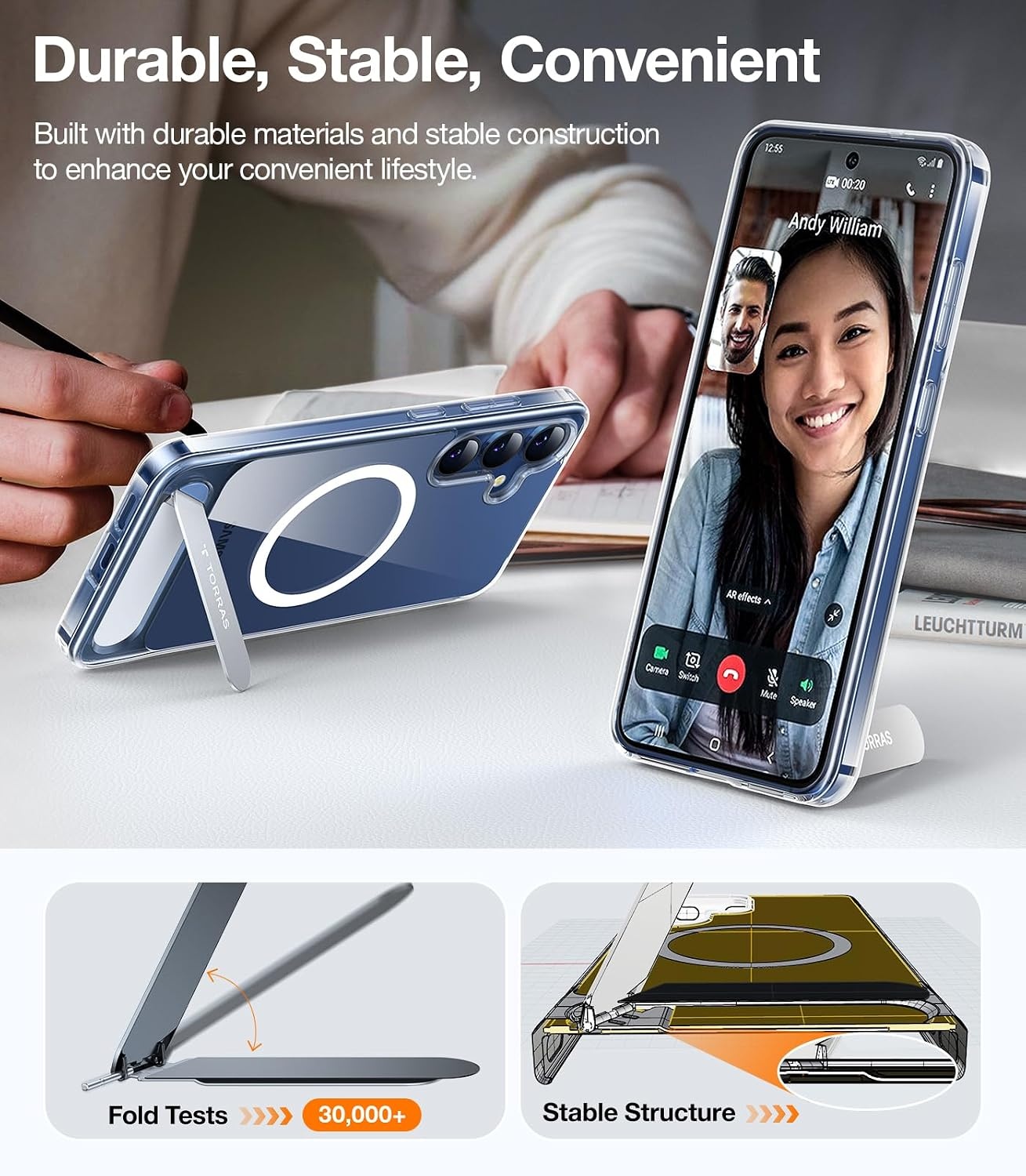 image:imageTORRAS Strong Magnetic amp Seamless Stand for Samsung Galaxy S25 Plus Case Fit for MagSafe MilGrade Drop Protection Kickstand for Samsung Galaxy S25 Plus Case AntiYellowing Diamond ClearClear
