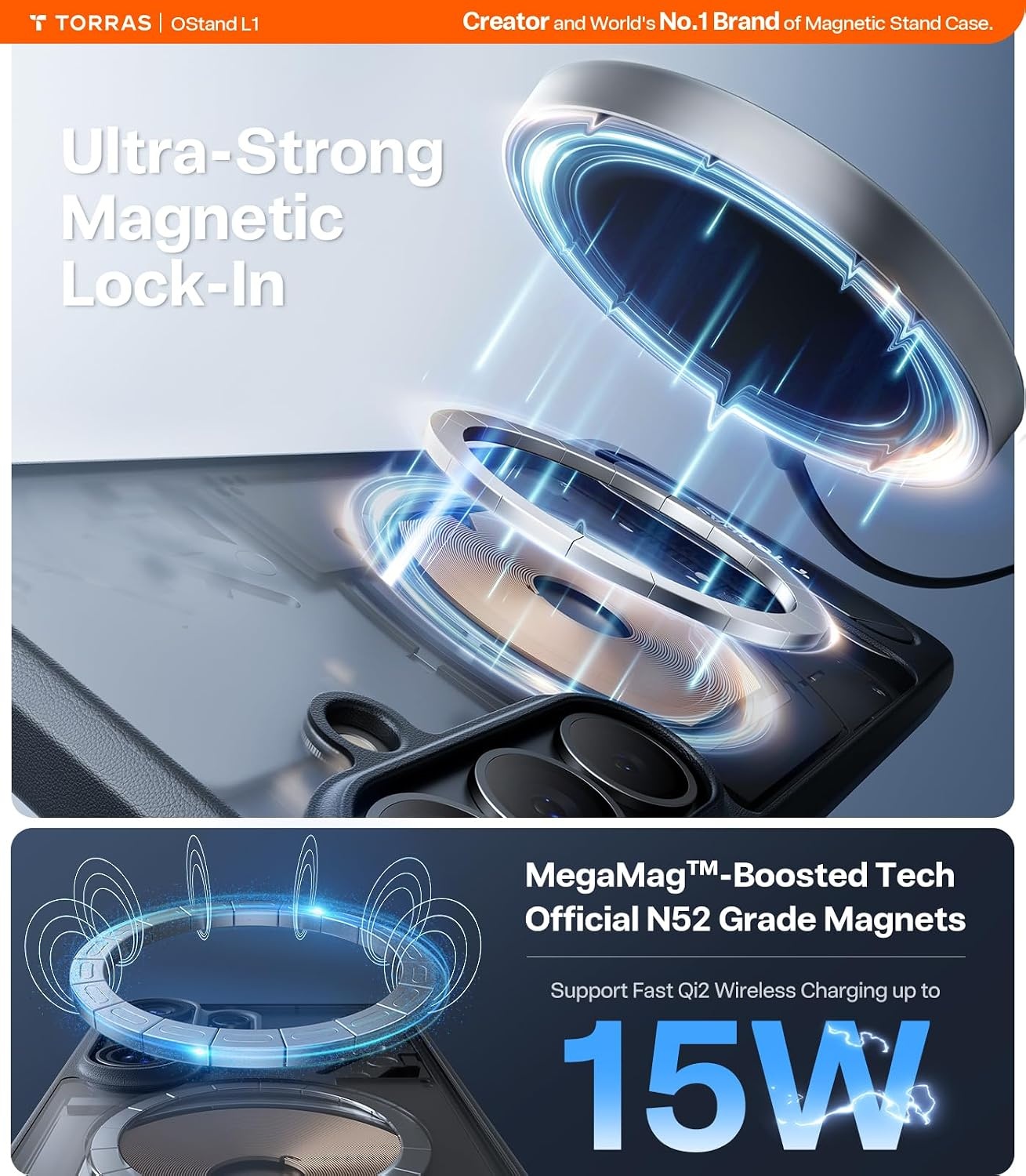 image:imageTORRAS Strong Magnetic amp Seamless Stand for Samsung Galaxy S25 Plus Case Fit for MagSafe MilGrade Drop Protection Kickstand for Samsung Galaxy S25 Plus Case AntiYellowing Diamond ClearBlack