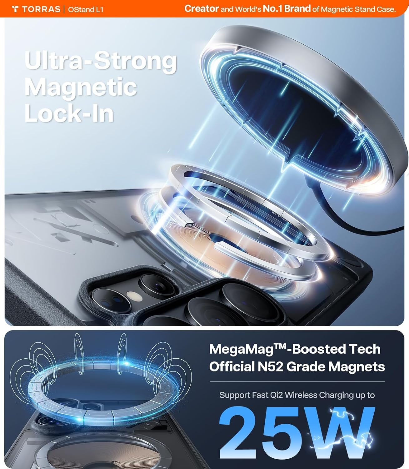 image:imageTORRAS Strong Magnetic amp Seamless Stand for Samsung Galaxy S25 Plus Case Fit for MagSafe MilGrade Drop Protection Kickstand for Samsung Galaxy S25 Plus Case AntiYellowing Diamond ClearBlack
