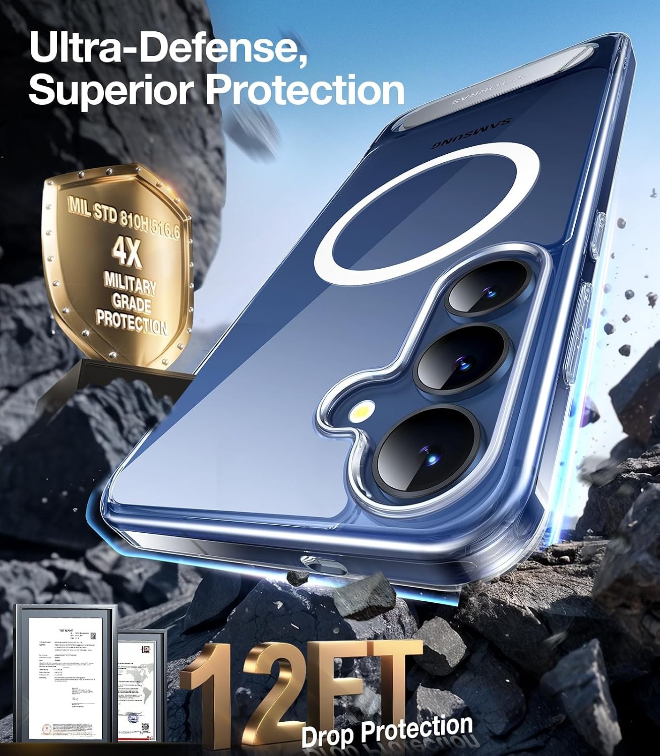image:imageTORRAS Strong Magnetic amp Seamless Stand for Samsung Galaxy S25 Plus Case Fit for MagSafe MilGrade Drop Protection Kickstand for Samsung Galaxy S25 Plus Case AntiYellowing Diamond ClearClear
