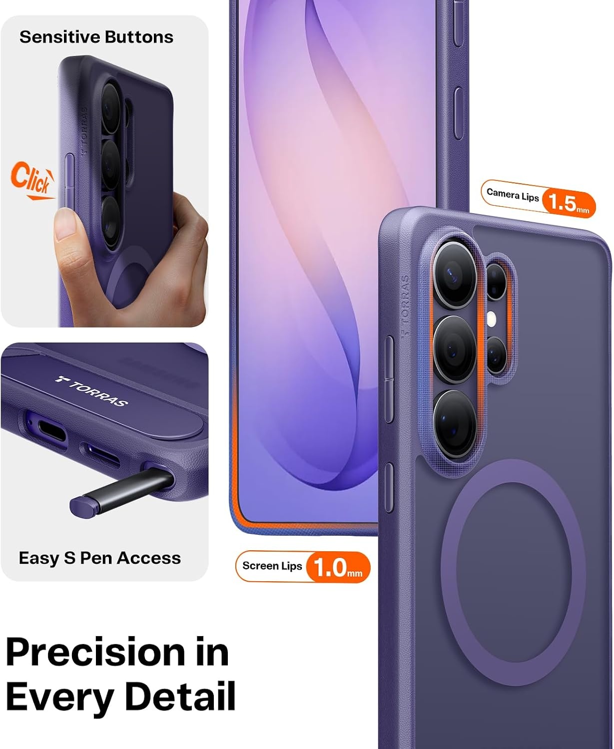 image:imageTORRAS Strong Magnetic amp Seamless Stand for Samsung Galaxy S25 Plus Case Fit for MagSafe MilGrade Drop Protection Kickstand for Samsung Galaxy S25 Plus Case AntiYellowing Diamond ClearDeep Purple