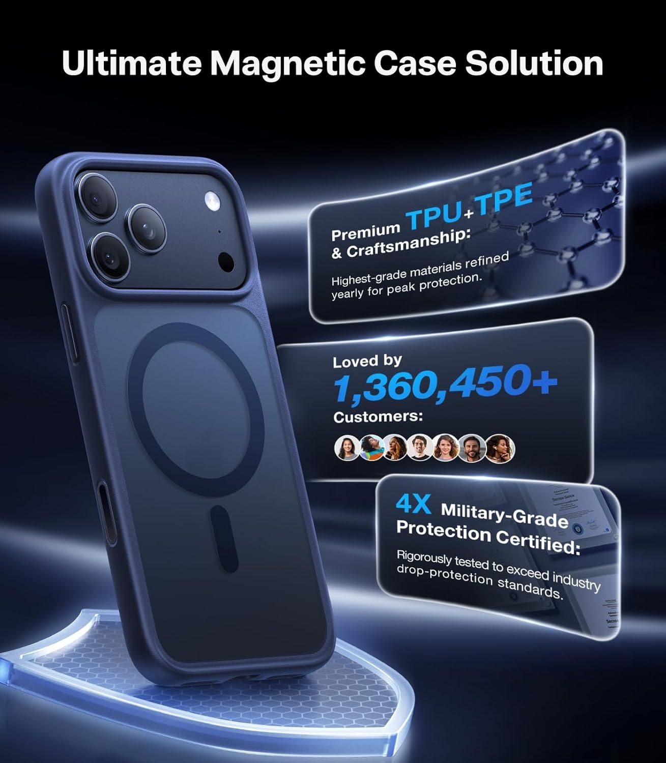 image:imageTORRAS Stronger Magnetic amp Shockproof for iPhone 17 Pro Max Case Fit for MagSafe MilGrade Drop Protection Camera Control DIY Button Slim for iPhone 17 Pro Max Phone Case Translucent Deep BlueBlue