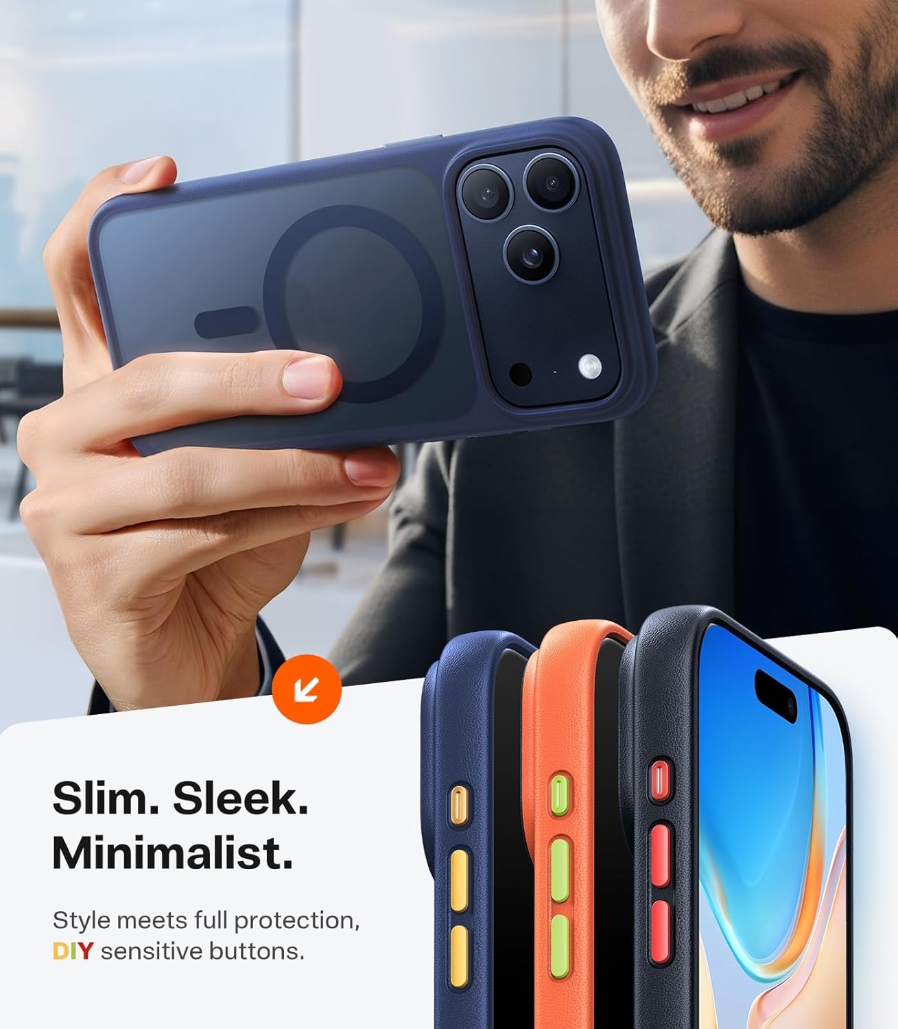 image:imageTORRAS Stronger Magnetic amp Shockproof for iPhone 17 Pro Max Case Fit for MagSafe MilGrade Drop Protection Camera Control DIY Button Slim for iPhone 17 Pro Max Phone Case Translucent Deep BlueBlue