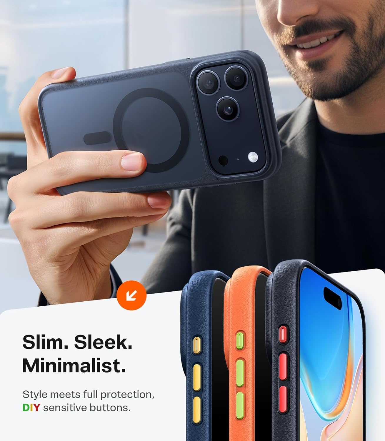 image:imageTORRAS Stronger Magnetic amp Shockproof for iPhone 17 Pro Max Case Fit for MagSafe MilGrade Drop Protection Camera Control DIY Button Slim for iPhone 17 Pro Max Phone Case Translucent Deep BlueBlack