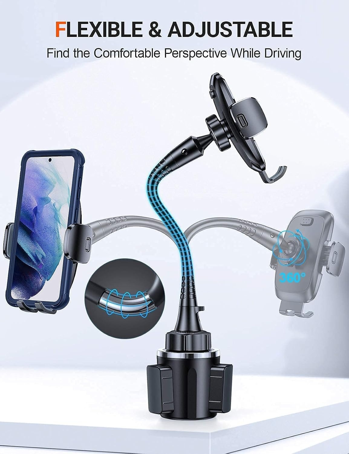 image:imageTORRAS Truck Friendly 15in Car Cup Holder Phone Mount Long Gooseneck Cupholder Cell Phone Mount for iPhone 13 Pro Max Samsung Galaxy S22 S21 amp All