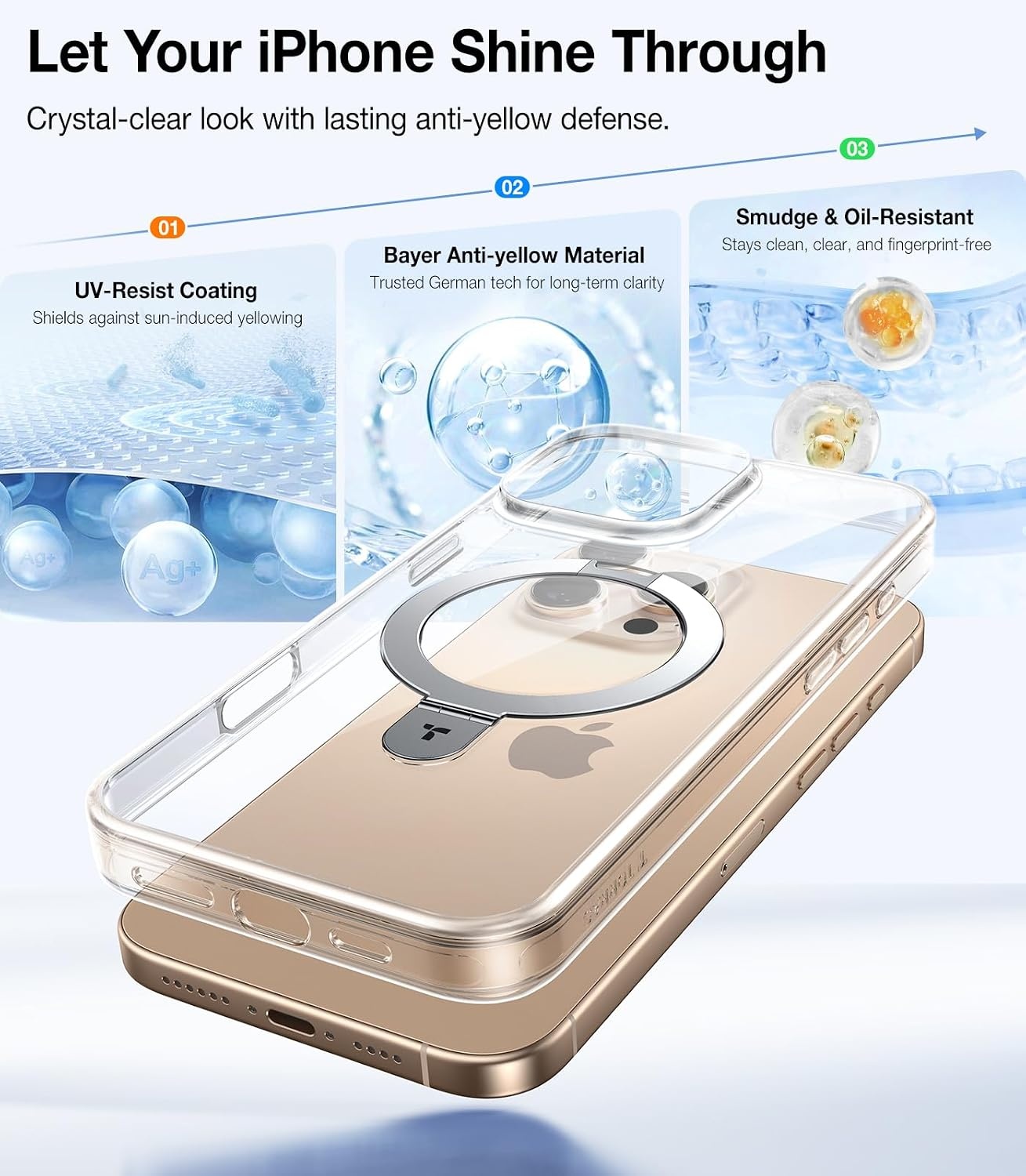 image:imageTORRAS Ultra Magnetic Ostand for iPhone 15 Pro Case Fit for MagSafe Sturdy Stand amp Ring Holder MilGrade Shockproof AntiYellow AntiScratch Slim Protective Kickstand Case Crystal Clear 61 inchCrystal Clear