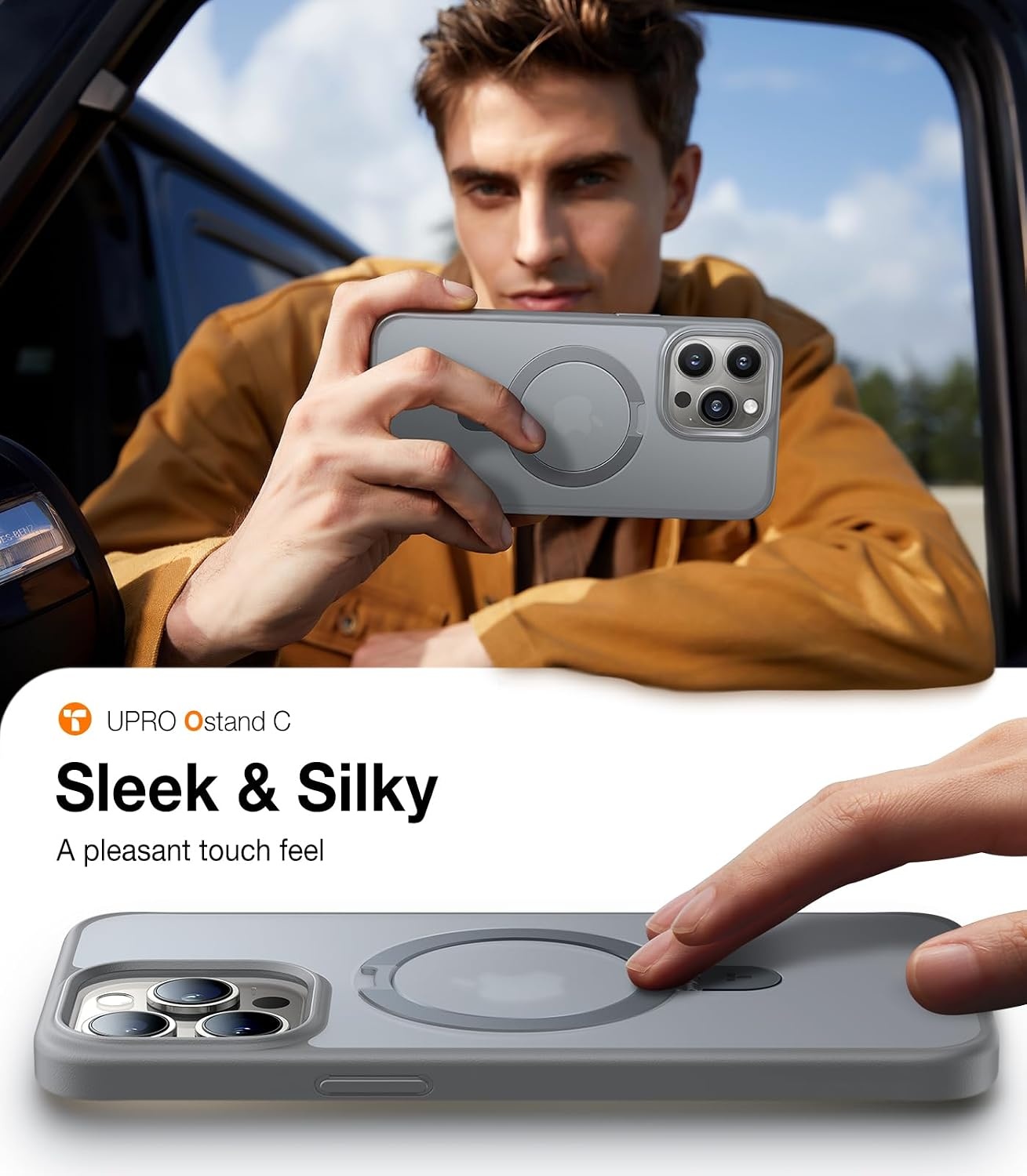 image:imageTORRAS Ultra Magnetic Ostand for iPhone 15 Pro Case Fit for MagSafe Sturdy Stand amp Ring Holder MilGrade Shockproof AntiYellow AntiScratch Slim Protective Kickstand Case Crystal Clear 61 inchNatural Titanium