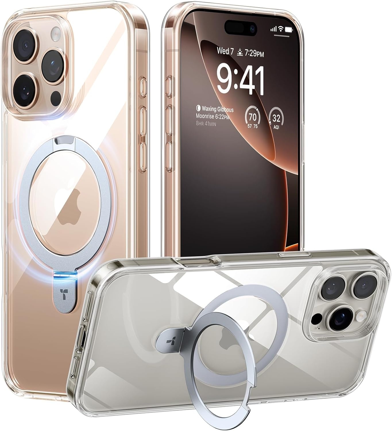 image:imageTORRAS Ultra Magnetic Ostand for iPhone 15 Pro Case Fit for MagSafe Sturdy Stand amp Ring Holder MilGrade Shockproof AntiYellow AntiScratch Slim Protective Kickstand Case Crystal Clear 61 inchCrystal Clear