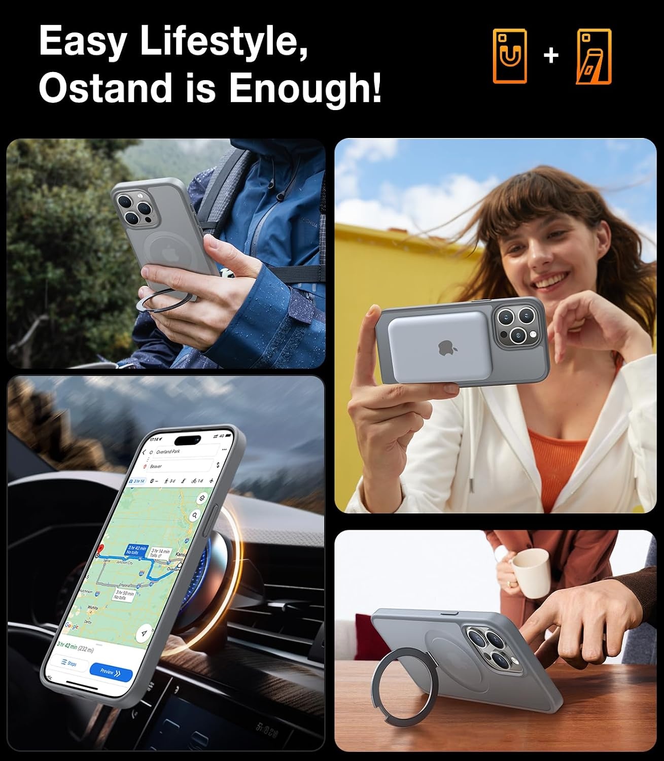 image:imageTORRAS Ultra Magnetic Ostand for iPhone 15 Pro Case Fit for MagSafe Sturdy Stand amp Ring Holder MilGrade Shockproof AntiYellow AntiScratch Slim Protective Kickstand Case Crystal Clear 61 inchNatural Titanium