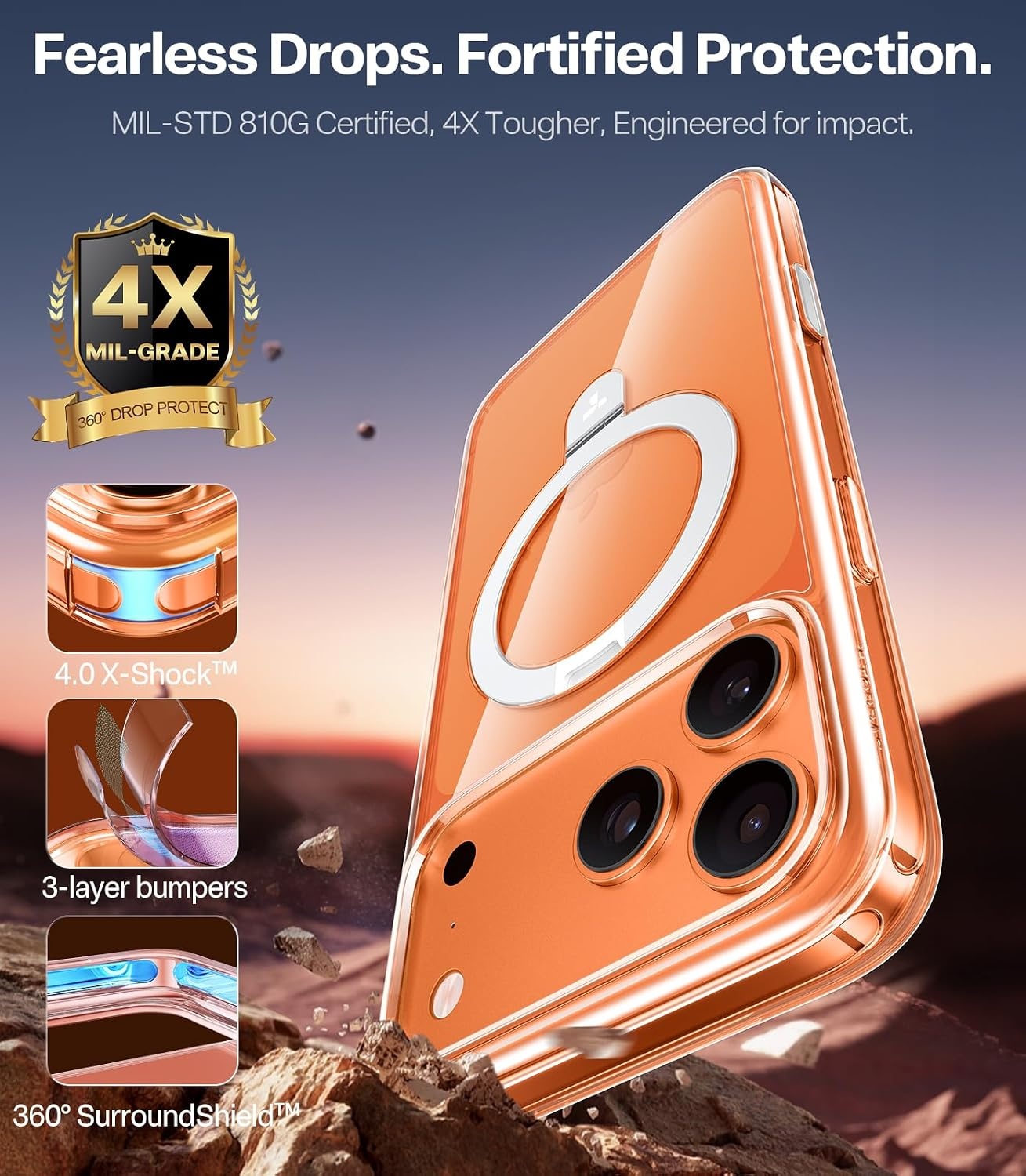 image:imageTORRAS Ultra Magnetic Ostand for iPhone 15 Pro Case Fit for MagSafe Sturdy Stand amp Ring Holder MilGrade Shockproof AntiYellow AntiScratch Slim Protective Kickstand Case Crystal Clear 61 inchCrystal Clear