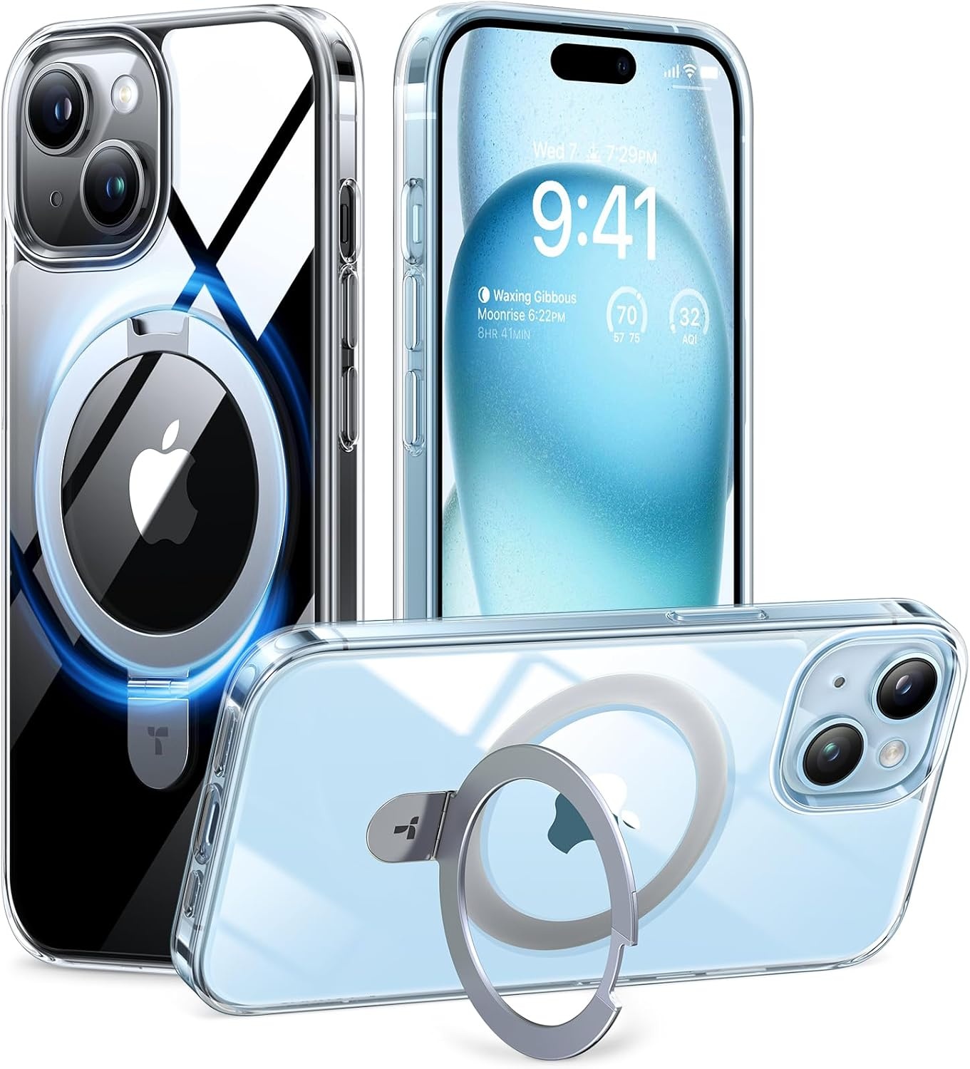 image:imageTORRAS Ultra Magnetic Ostand for iPhone 15 Pro Case Fit for MagSafe Sturdy Stand amp Ring Holder MilGrade Shockproof AntiYellow AntiScratch Slim Protective Kickstand Case Crystal Clear 61 inchCrystal Clear